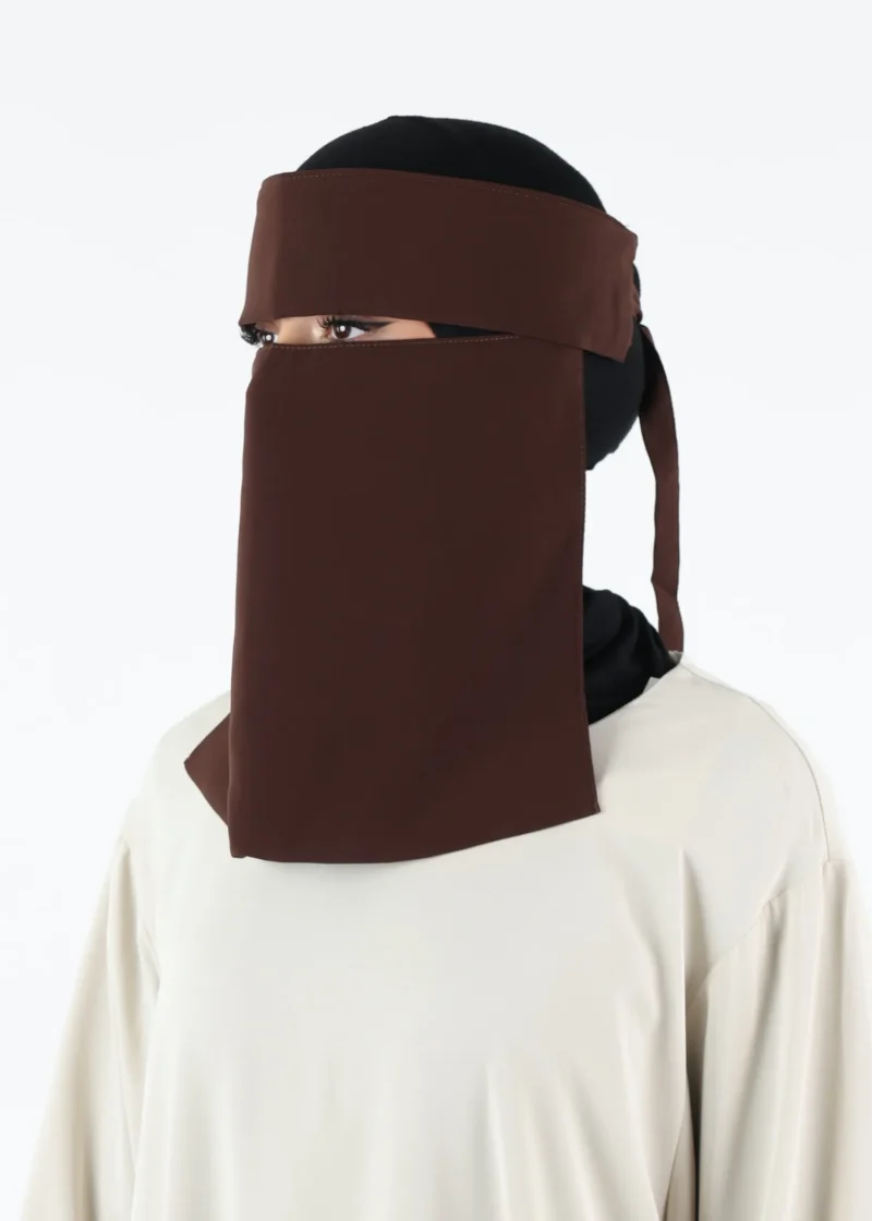 Alternative view of Yemeni Niqab With Eye Flap Short - Premium - Dark Coffee