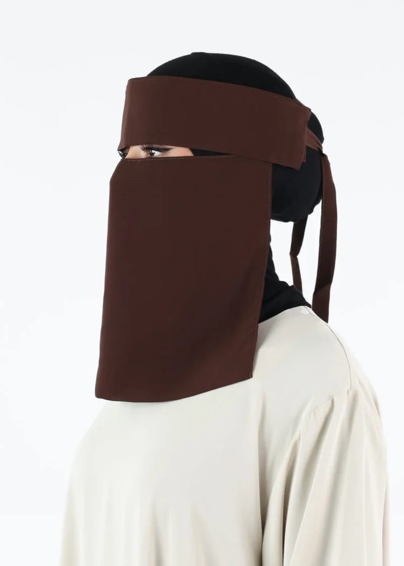 Yemeni Niqab With Eye Flap Short - Premium - Dark Coffee
