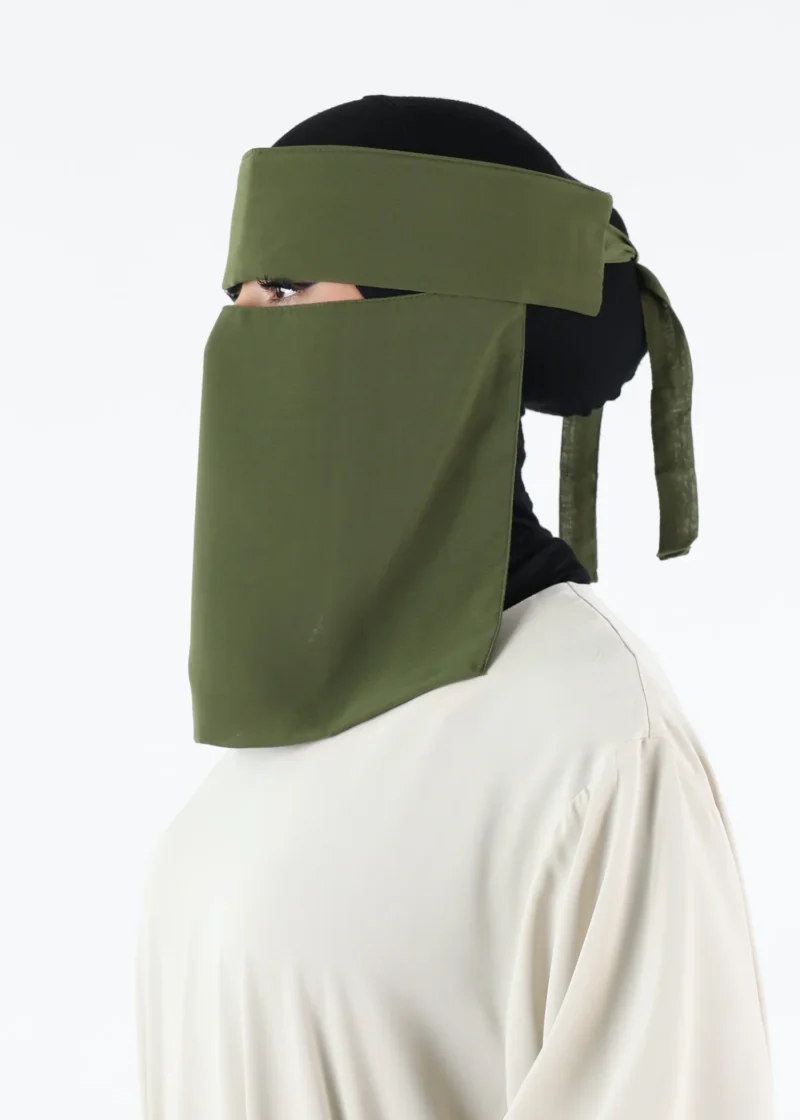 Yemeni Niqab With Eye Flap Short - Premium - Dark Olive