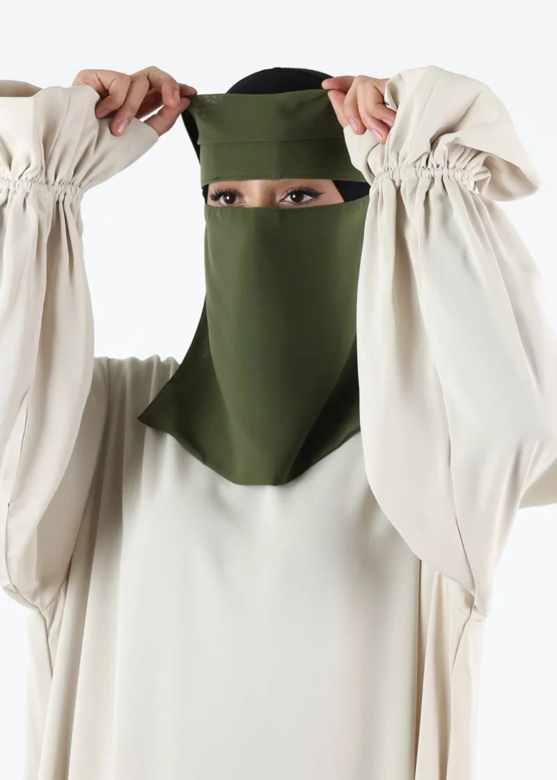 Alternative view of Yemeni Niqab With Eye Flap Short - Premium - Dark Olive