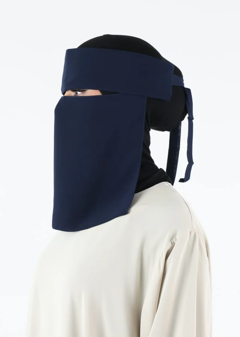Yemeni Niqab With Eye Flap Short - Premium - Navy