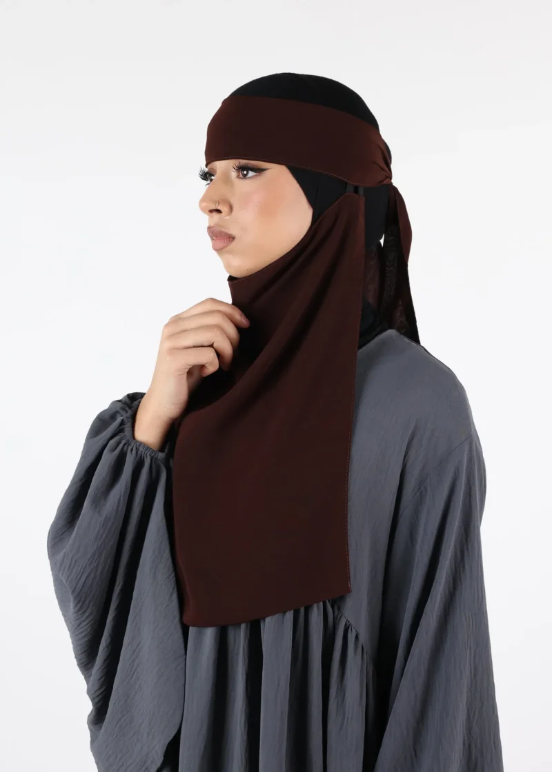 Alternative view of Full Niqab Easy Pull Down Dark Coffee