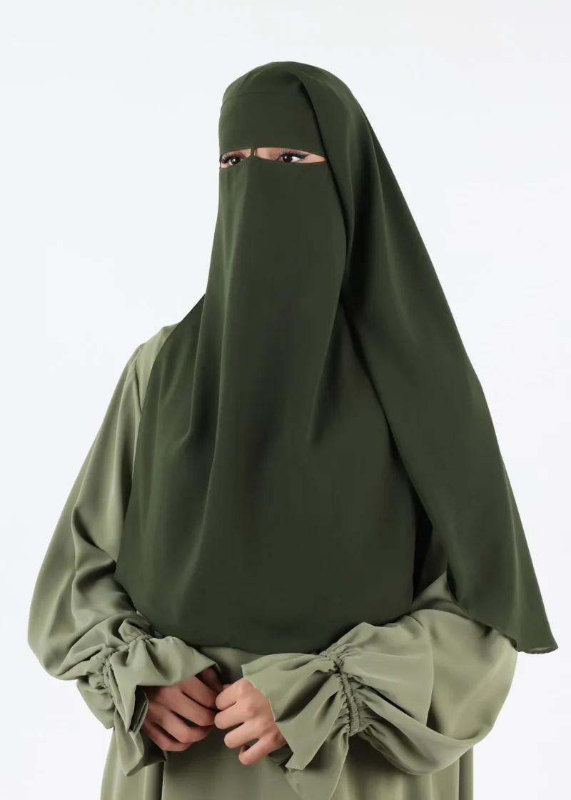 2 Layer niqab Rounded Medium With Nose String - Khaki