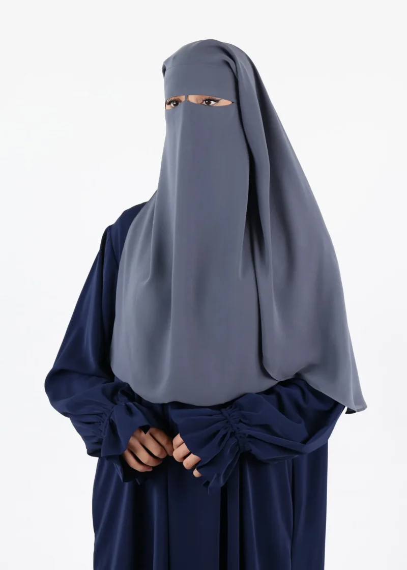 2 Layer niqab Rounded Medium With Nose String - Slate Grey
