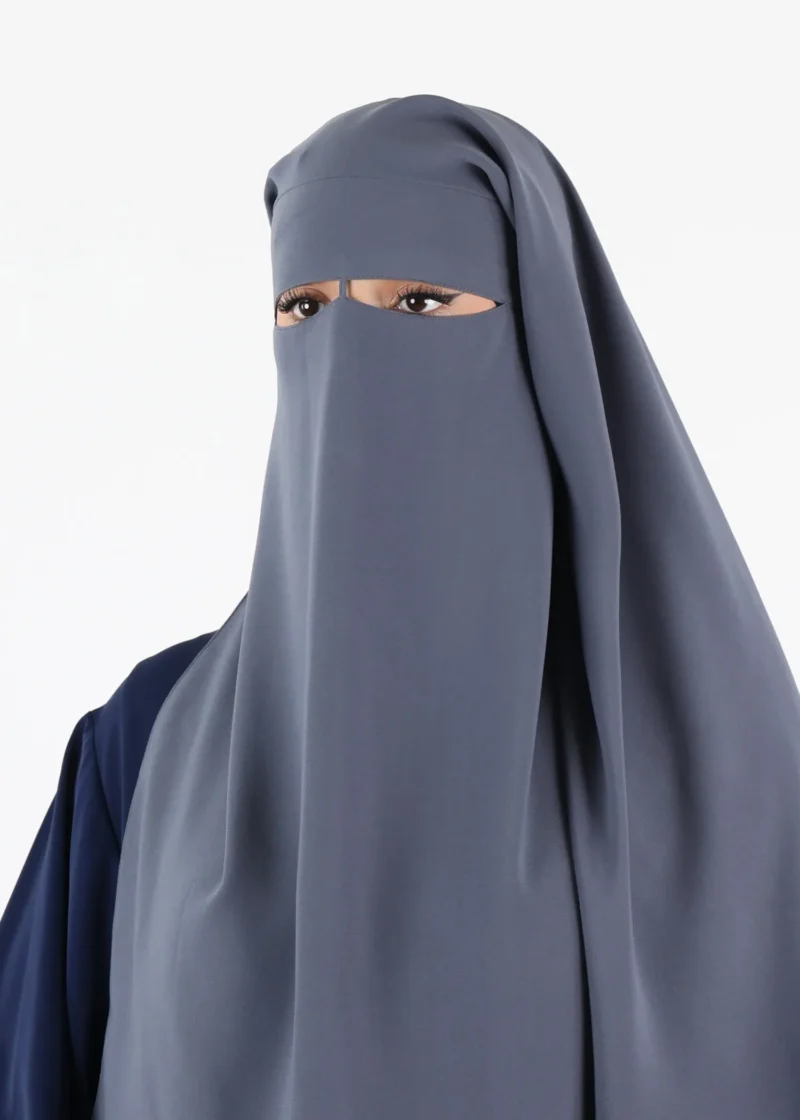 Alternative view of 2 Layer niqab Rounded Medium With Nose String - Slate Grey