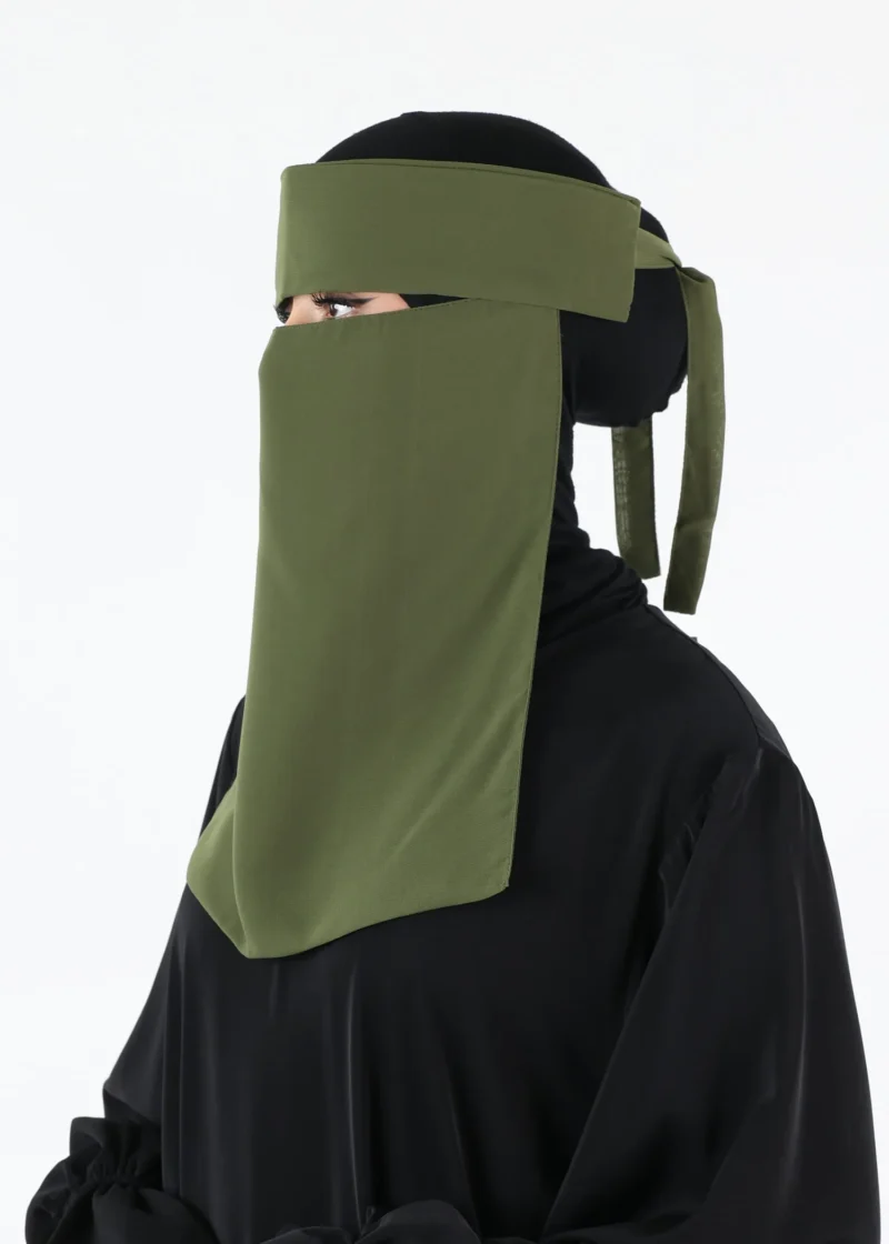 Yemeni Niqab With Eye Flap Medium - Premium - Dark Olive
