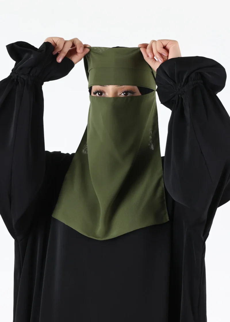 Alternative view of Yemeni Niqab With Eye Flap Medium - Premium - Dark Olive