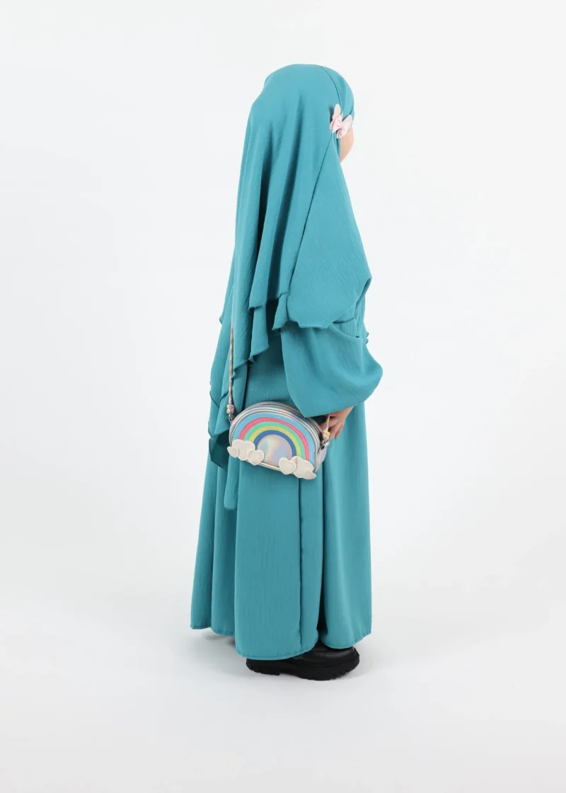 Kids Abaya and Khimar Set 2-Layer Puff Sleeve - Aquamarine