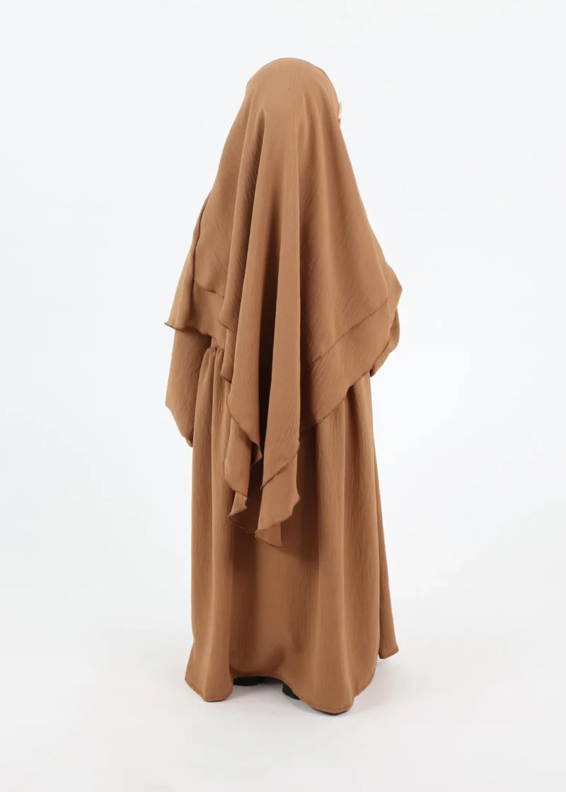 Alternative view of Kids Abaya and Khimar Set 2-Layer Puff Sleeve - Dark Camel