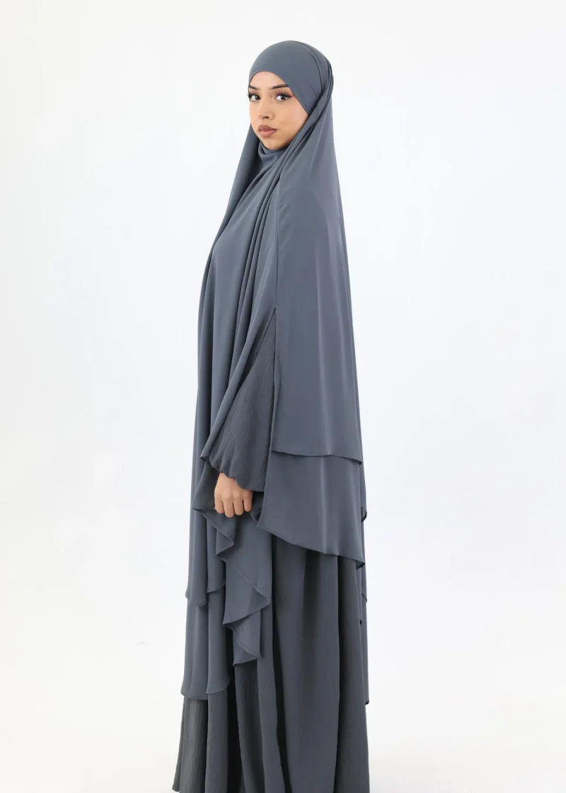 Alternative view of Maxi Khimar Cape Hayba 2 Layer Chiffon - Dark Grey