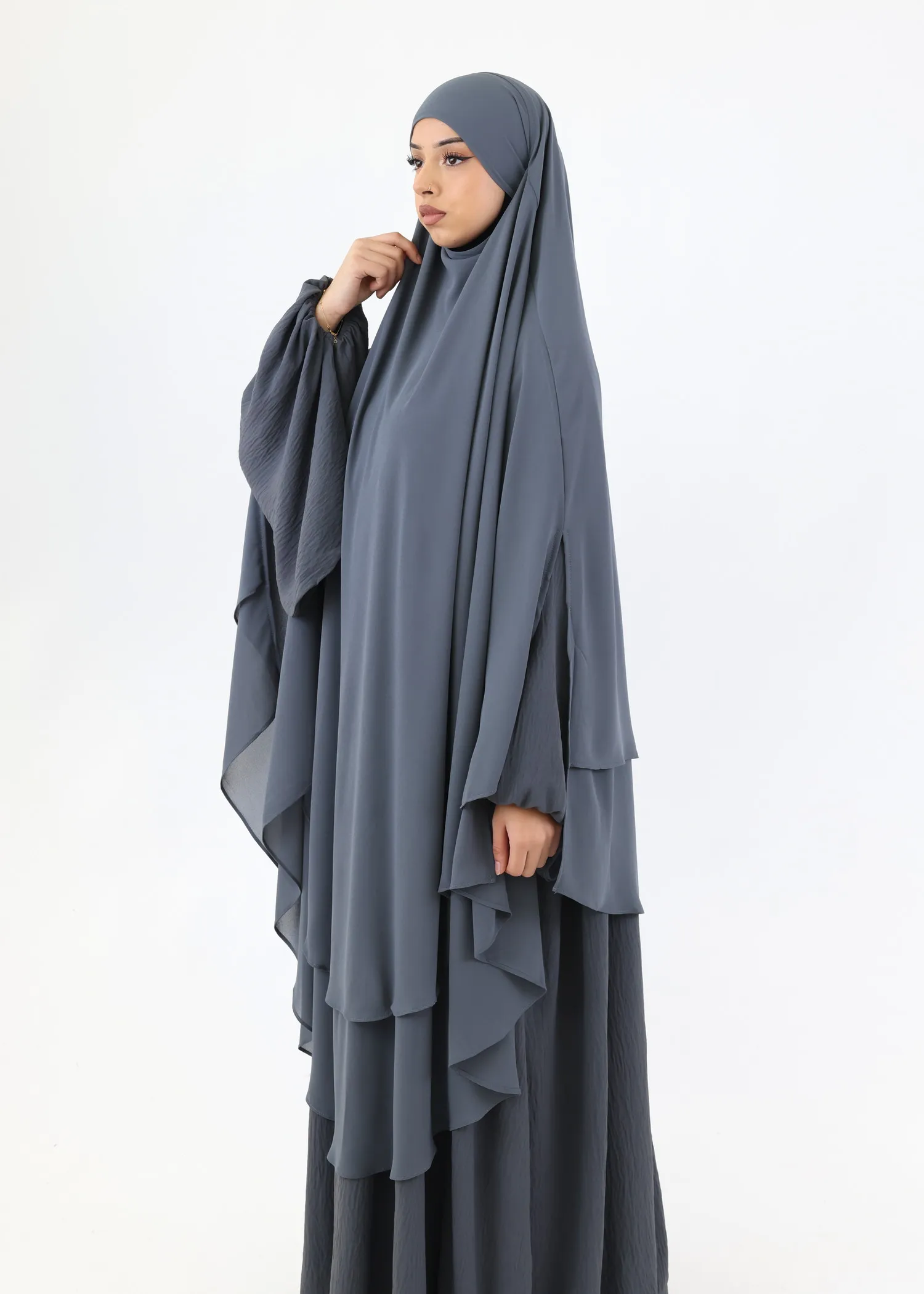 Maxi Khimar Cape Hayba 2 Layer Chiffon - Dark Grey