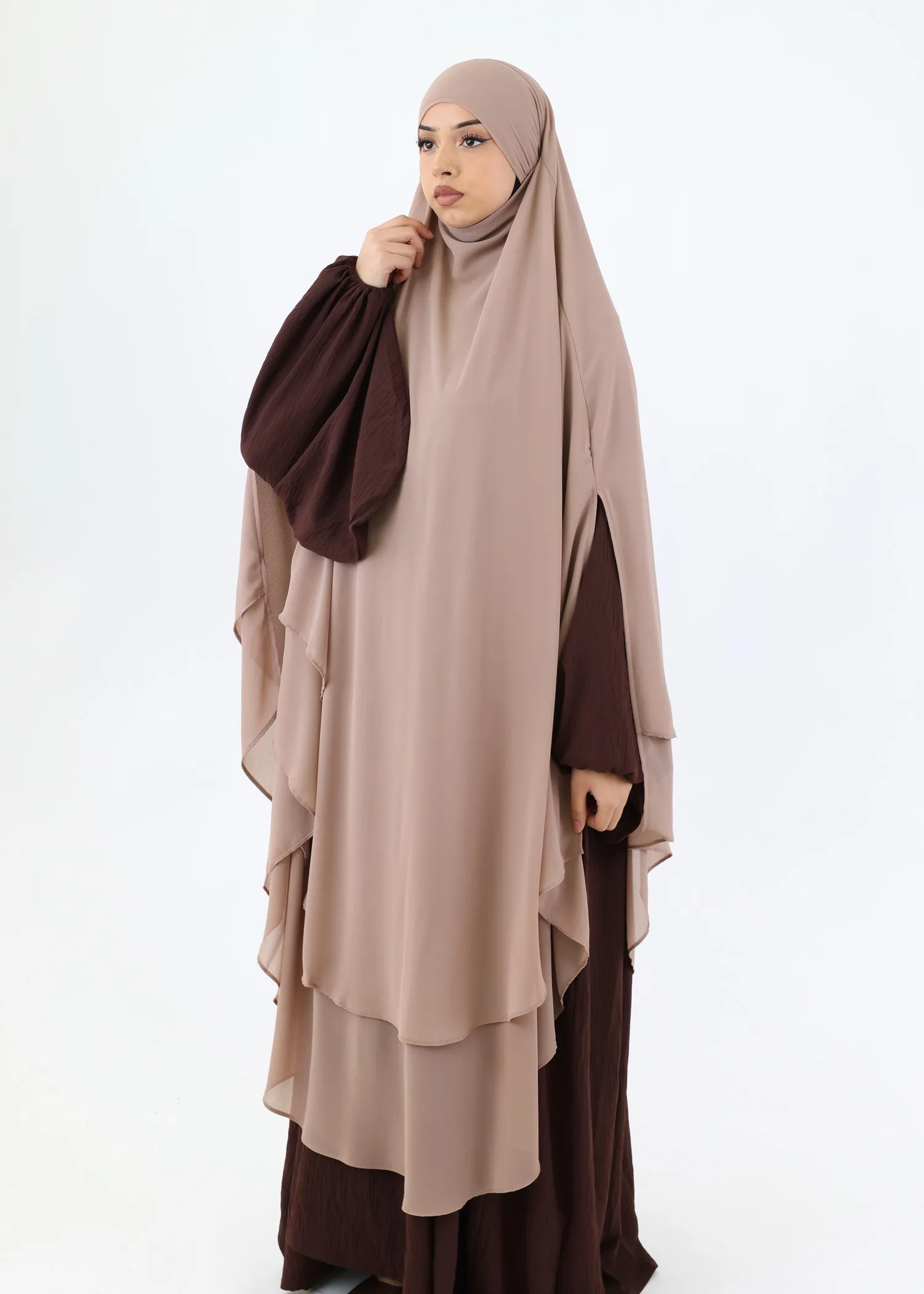 Maxi Khimar Cape Hayba 2 Layer Chiffon - Pink Taupe