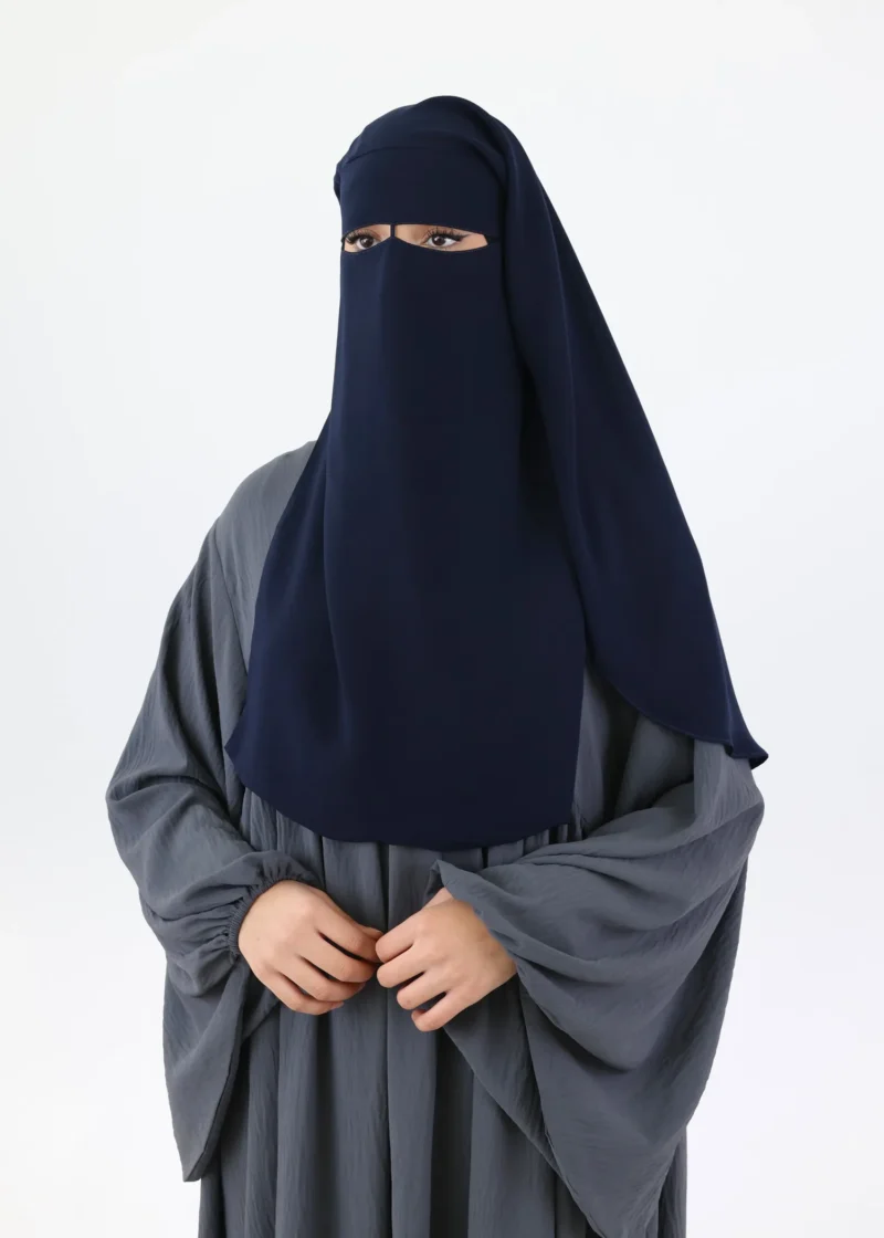 Alternative view of 2 Layer Niqab With Nose String Short - Navy
