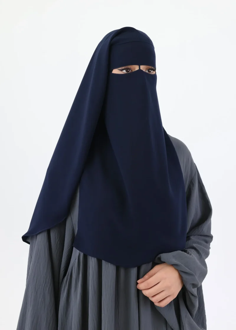 2 Layer Niqab With Nose String Short - Navy