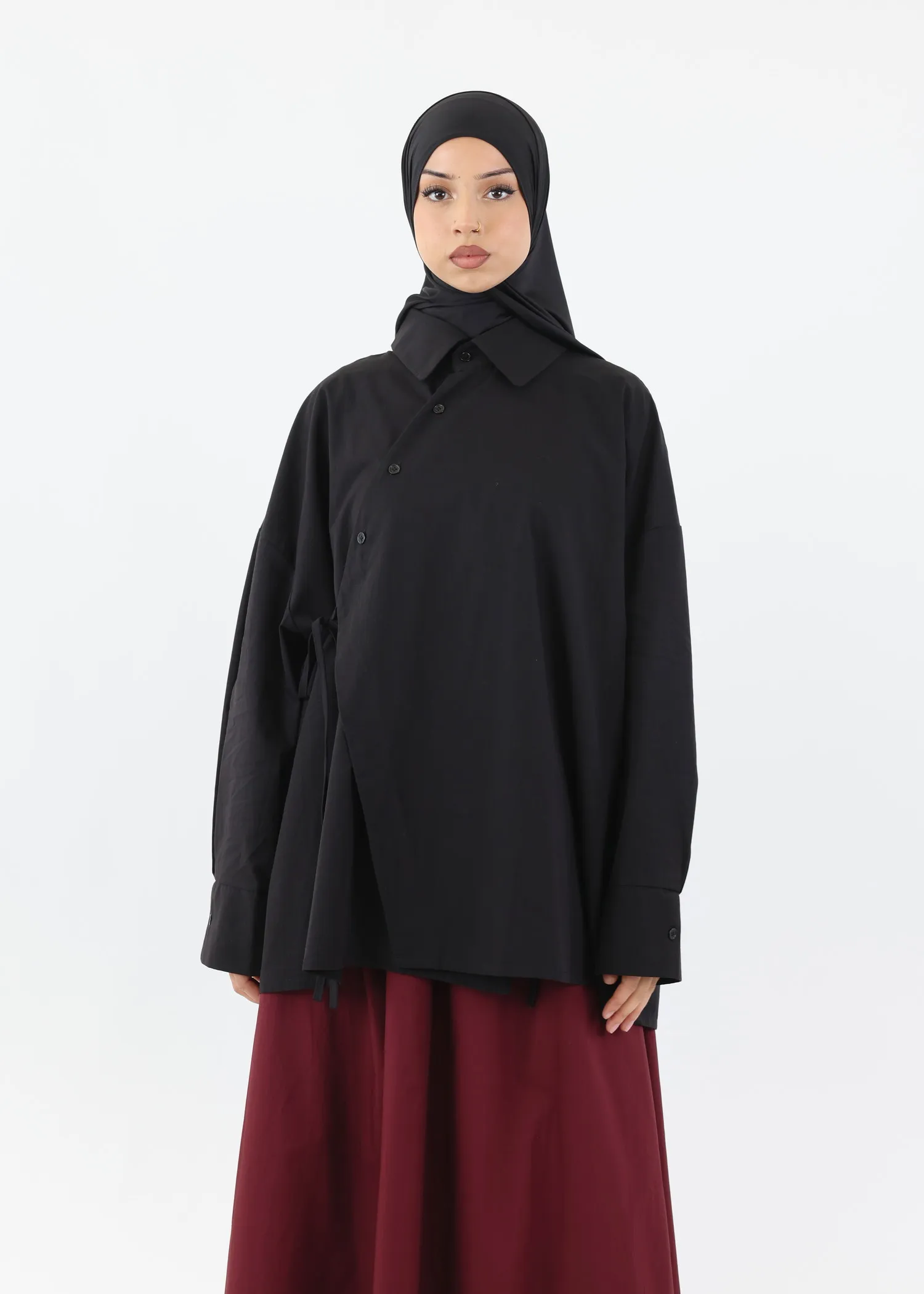 Asymmetric Modest Cotton Shirt – Black