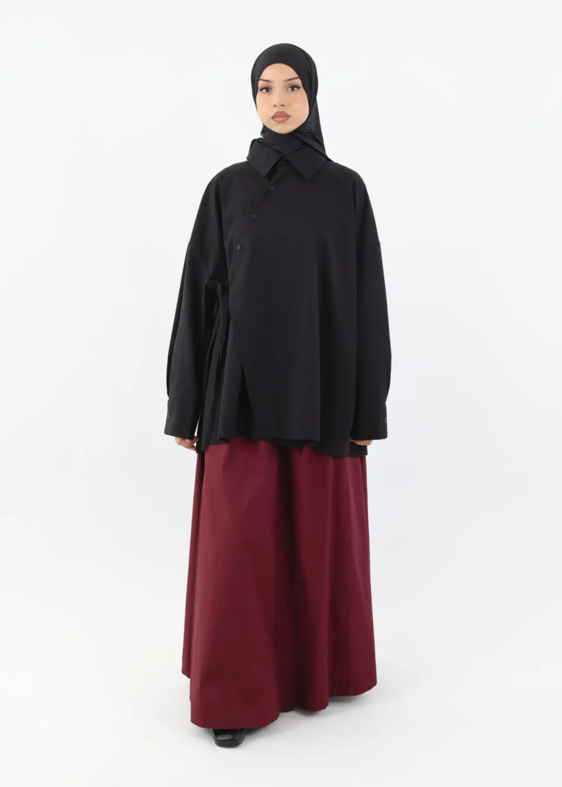 Alternative view of Asymmetric Modest Cotton Shirt – Black