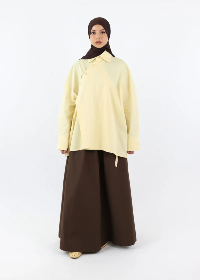 Alternative view of Asymmetric Modest Cotton Shirt – Butter Yellow