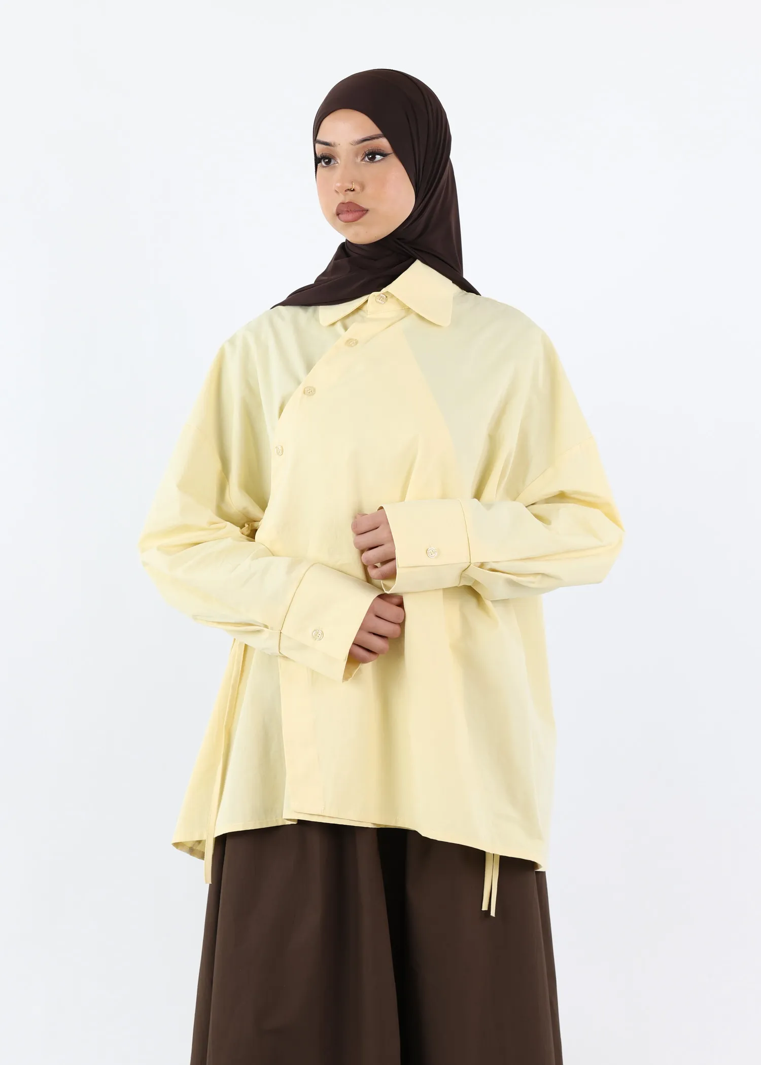 Asymmetric Modest Cotton Shirt – Butter Yellow