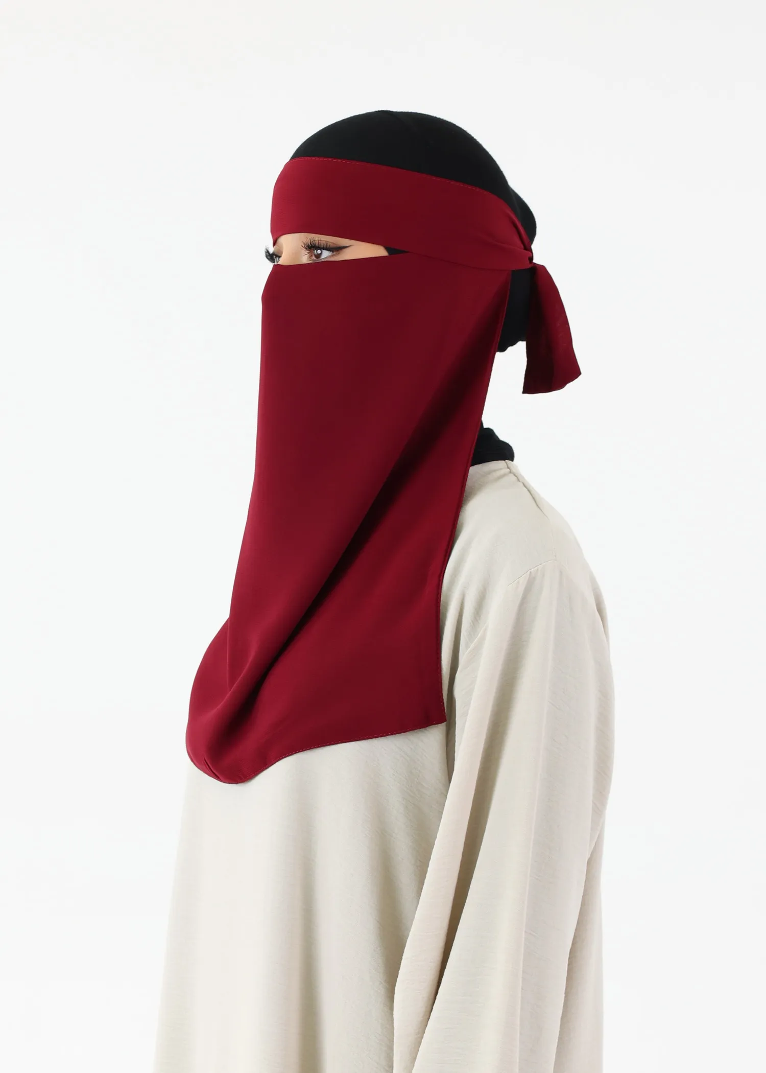 Full Niqab Premium Chiffon Burgundy
