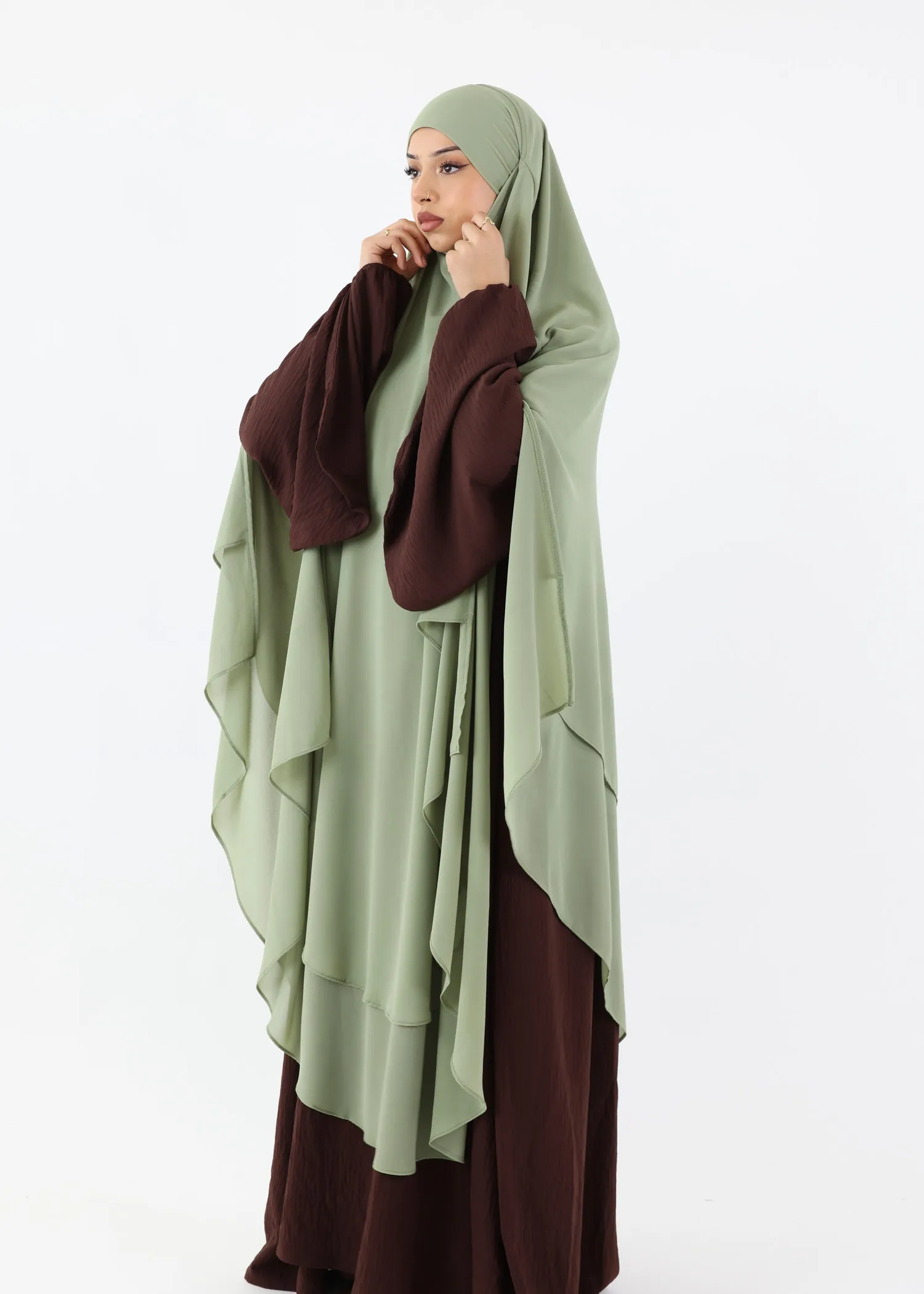Maxi Khimar Cape Hayba 2 Layer Chiffon - Light Pistachio