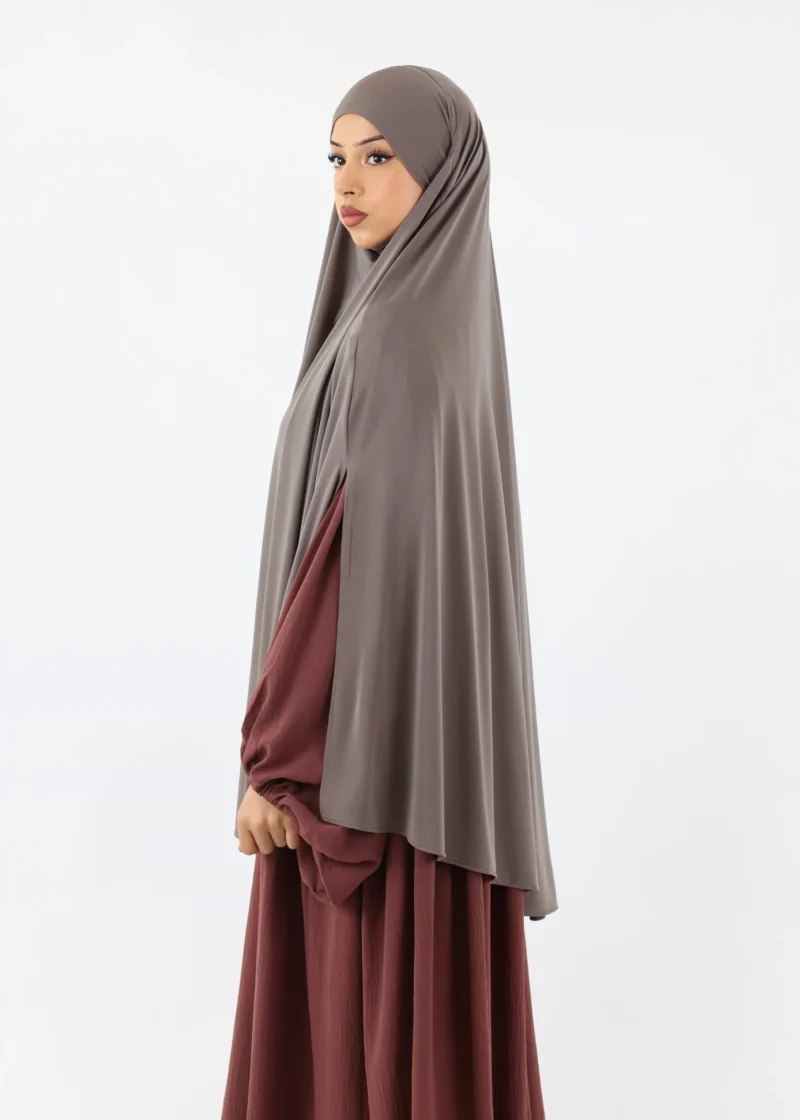 Medium Cape Premium Jersey Khimar - Grey Taupe