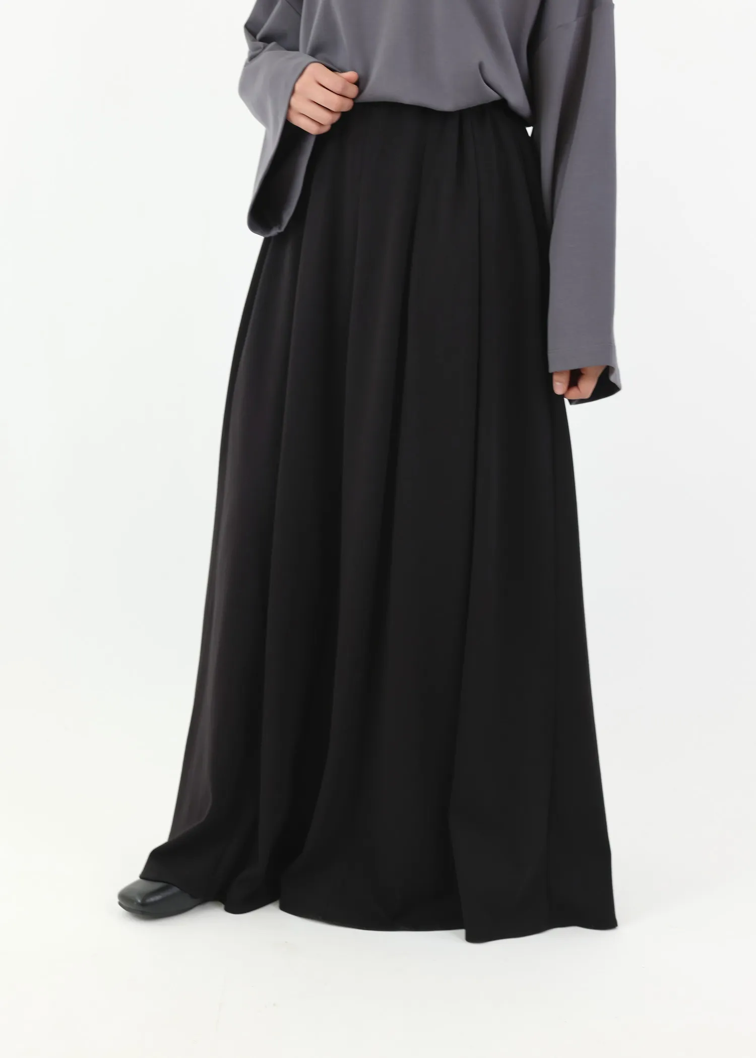 Pleated Cotton Skirt  - Black