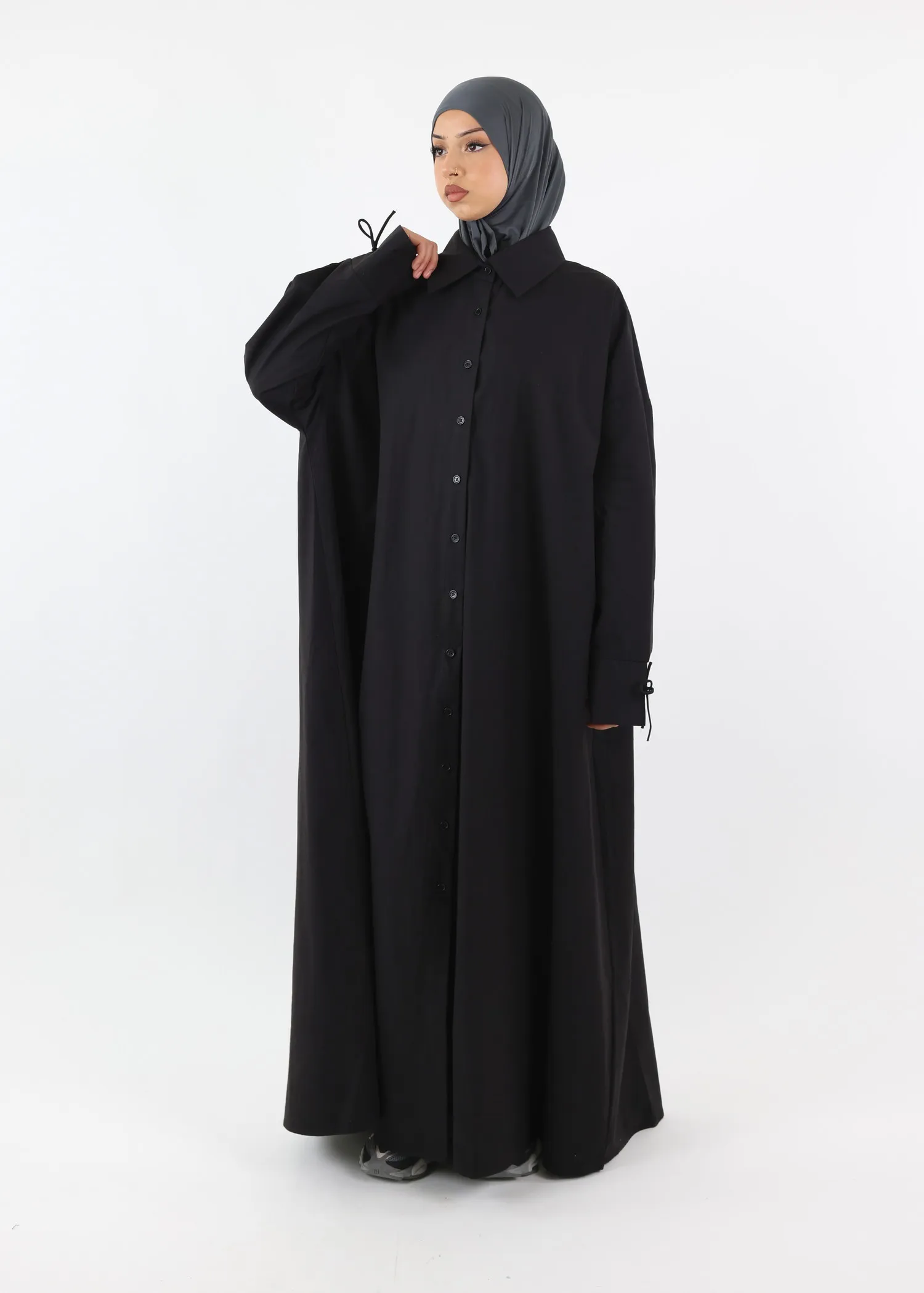 Shirt Dress Abaya – Cotton – Black