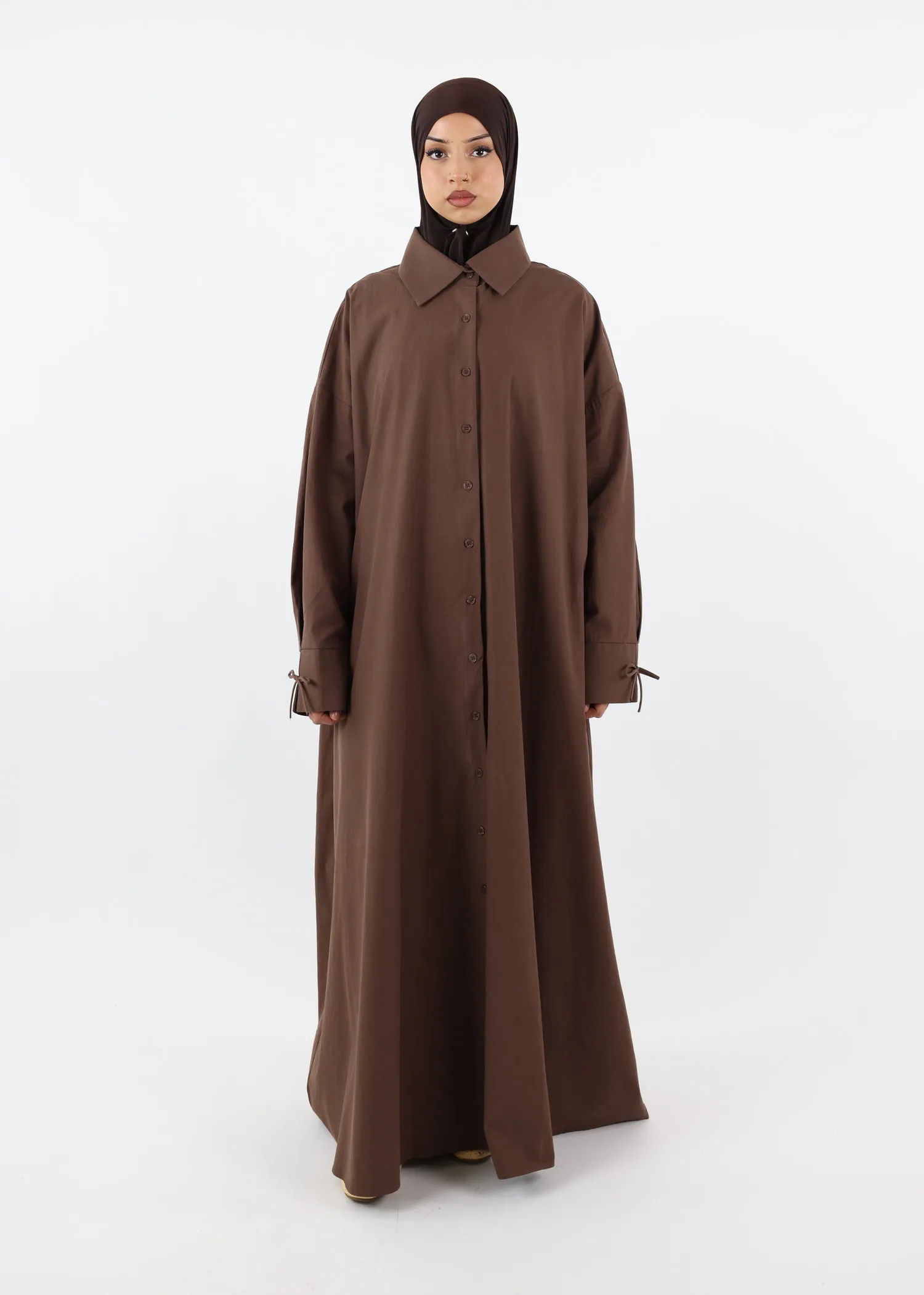 Shirt Dress Abaya – Cotton – Coffee