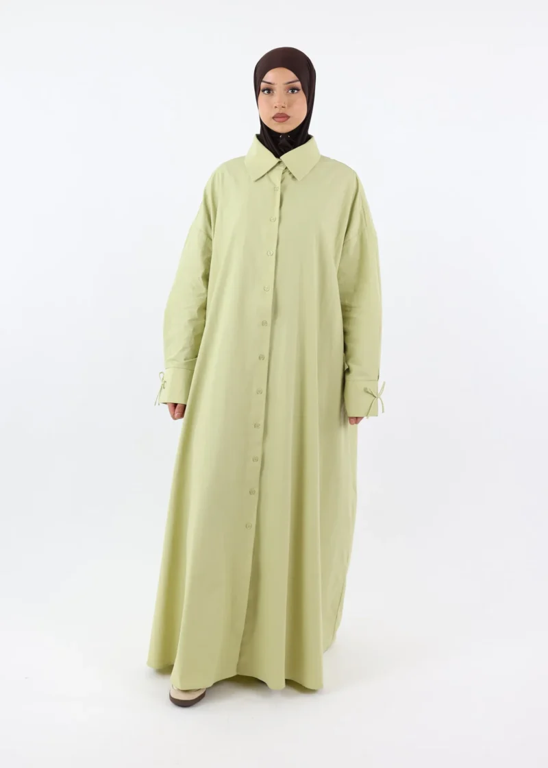 Alternative view of Shirt Dress Abaya – Cotton – Pastel Green