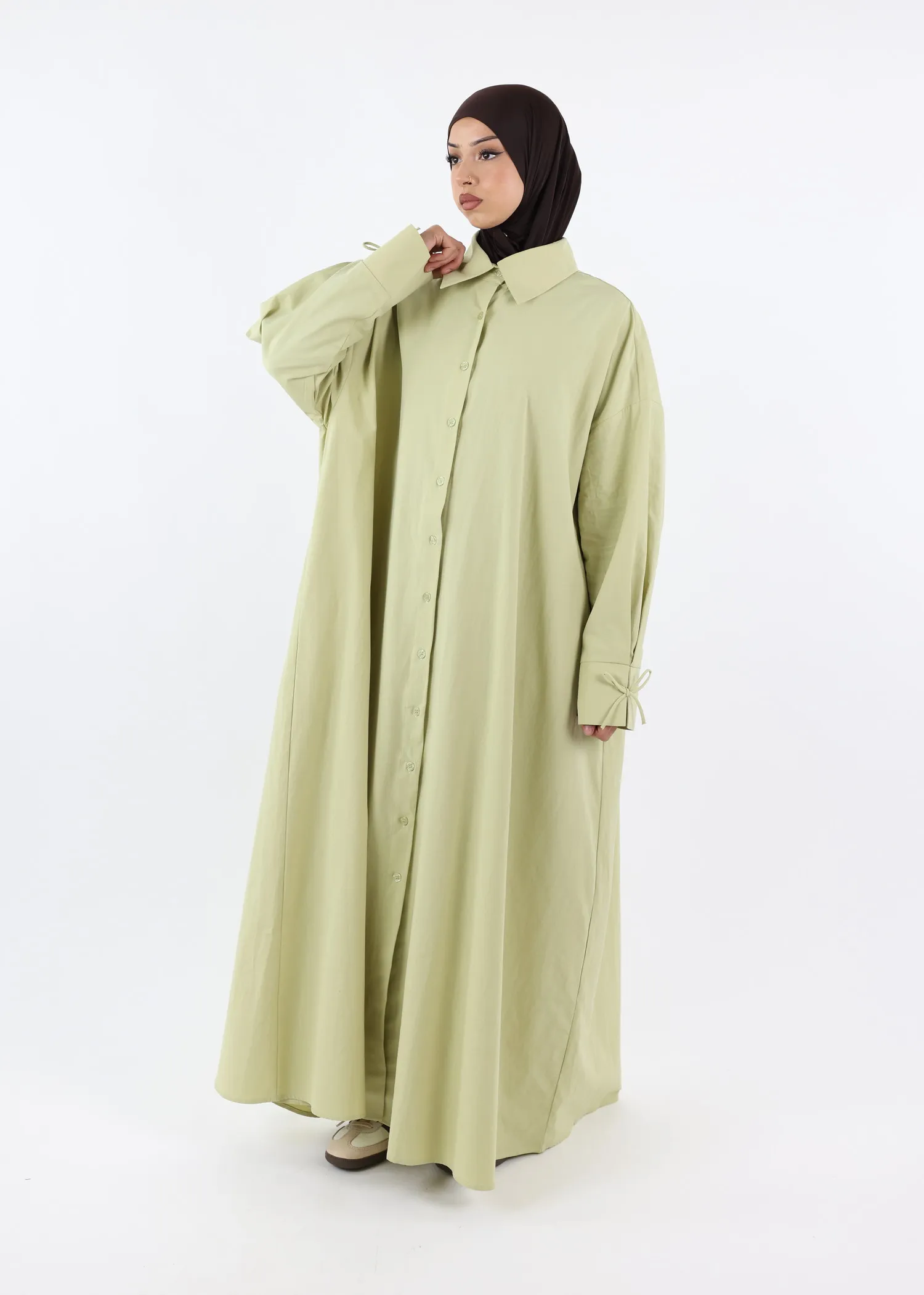 Shirt Dress Abaya – Cotton – Pastel Green