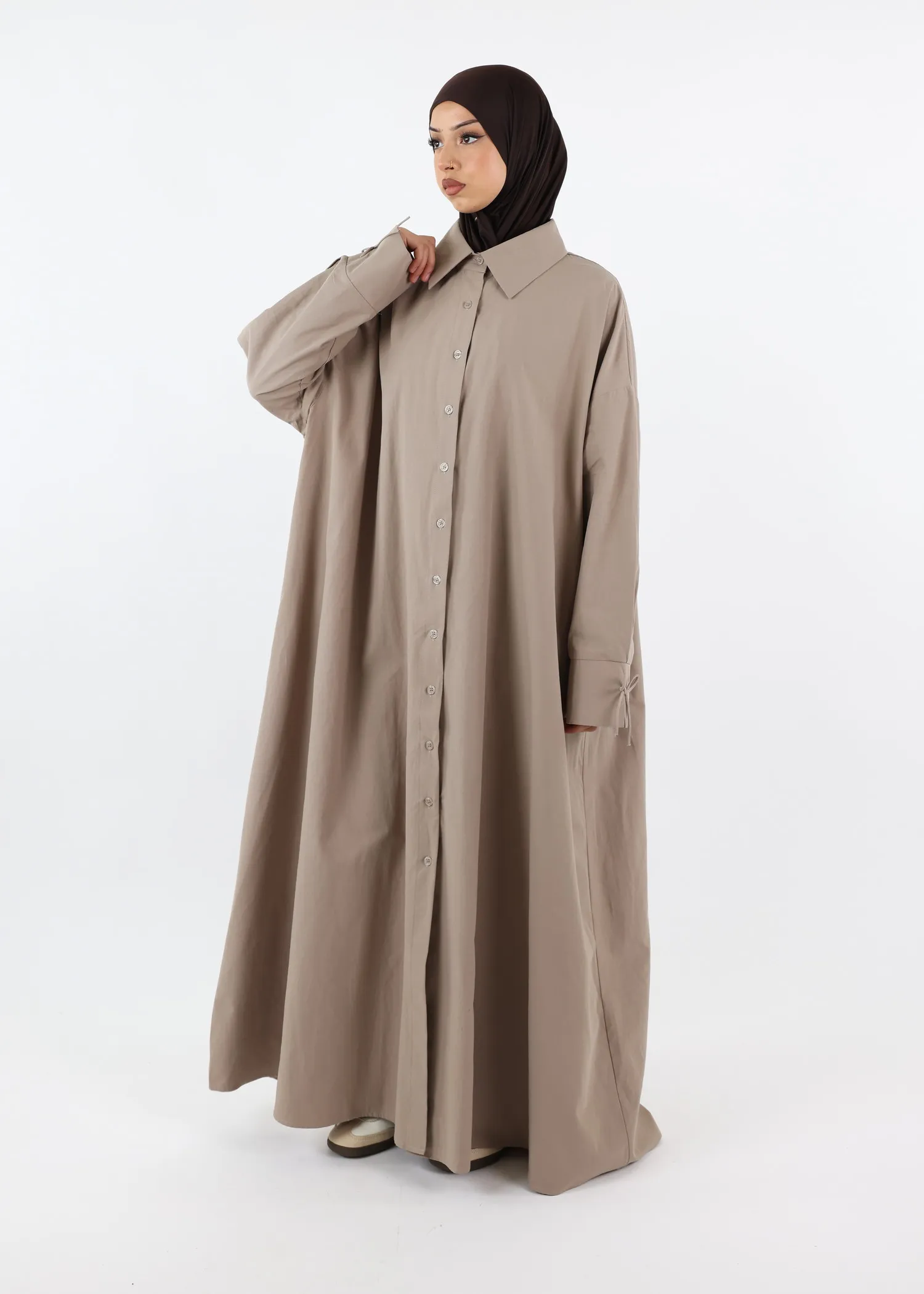 Shirt Dress Abaya – Cotton – Taupe