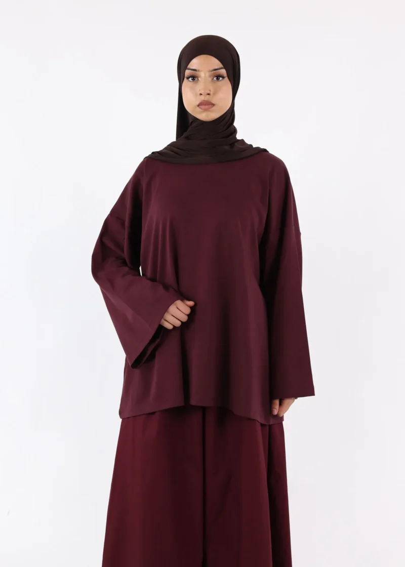 Alternative view of Long Sleeves Modest T-Shirt - Cotton - Deep Burgundy