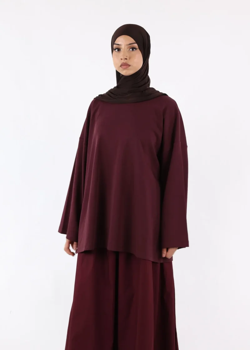 Long Sleeves Modest T-Shirt - Cotton - Deep Burgundy