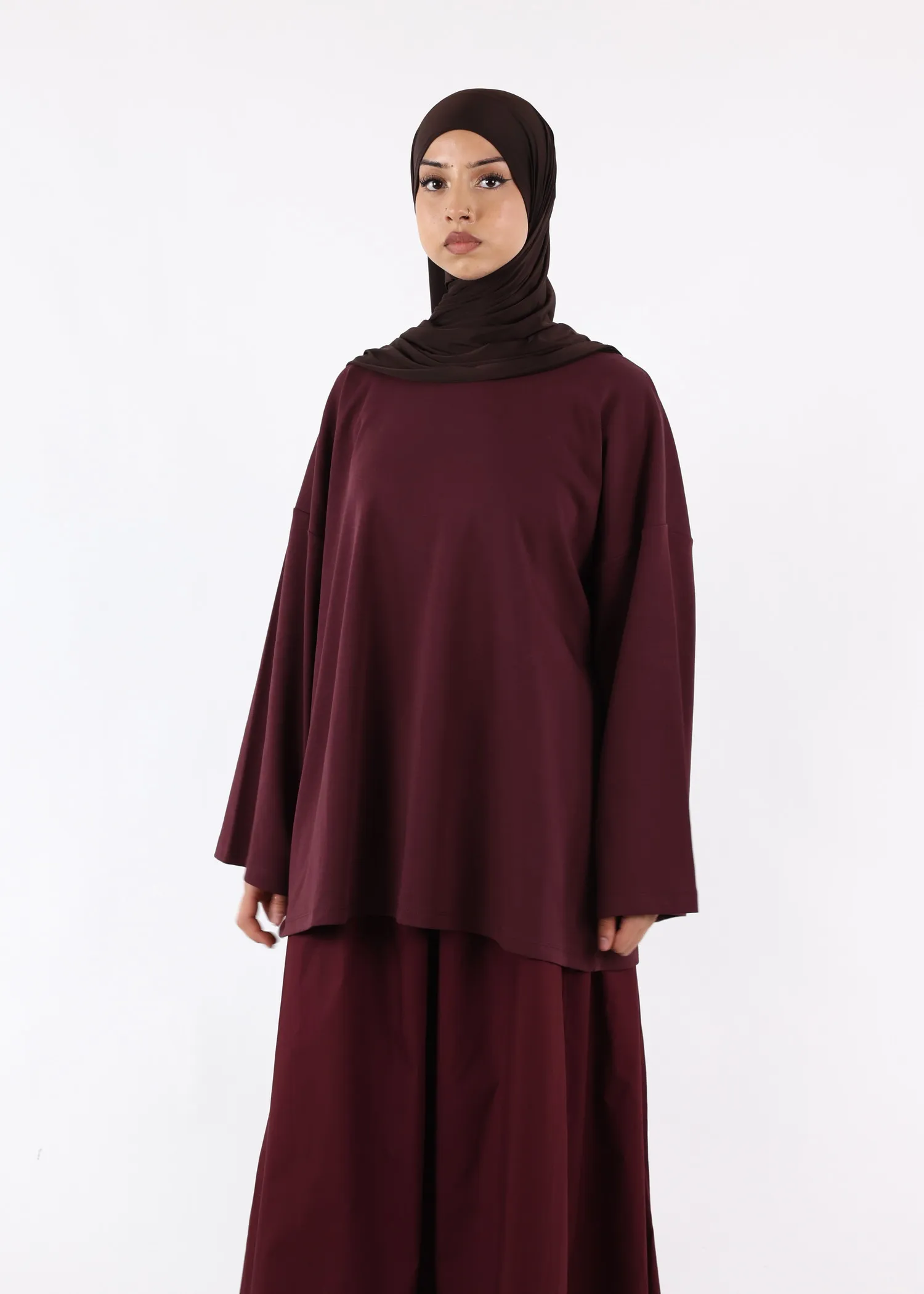 Long Sleeves Modest T-Shirt - Cotton - Deep Burgundy