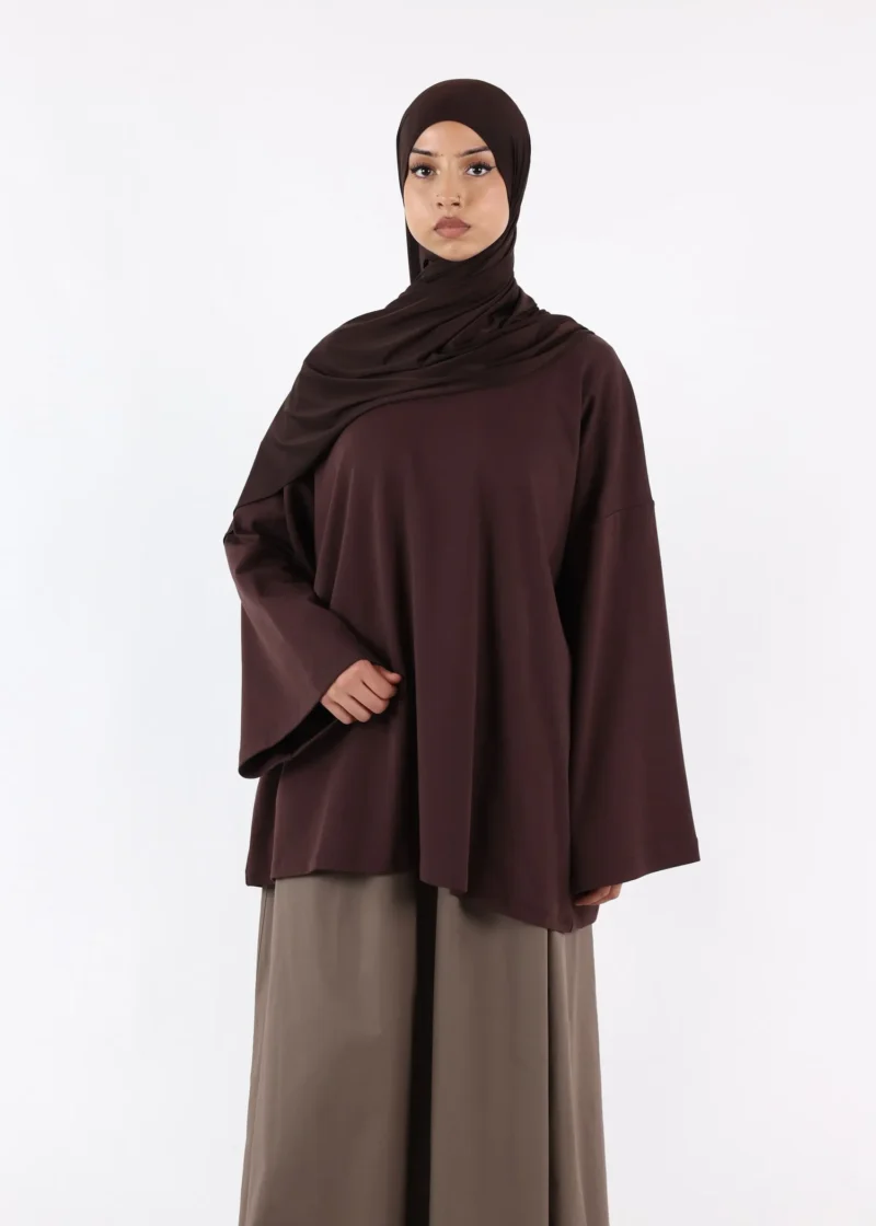 Long Sleeves Modest T-Shirt - Cotton - Coffee