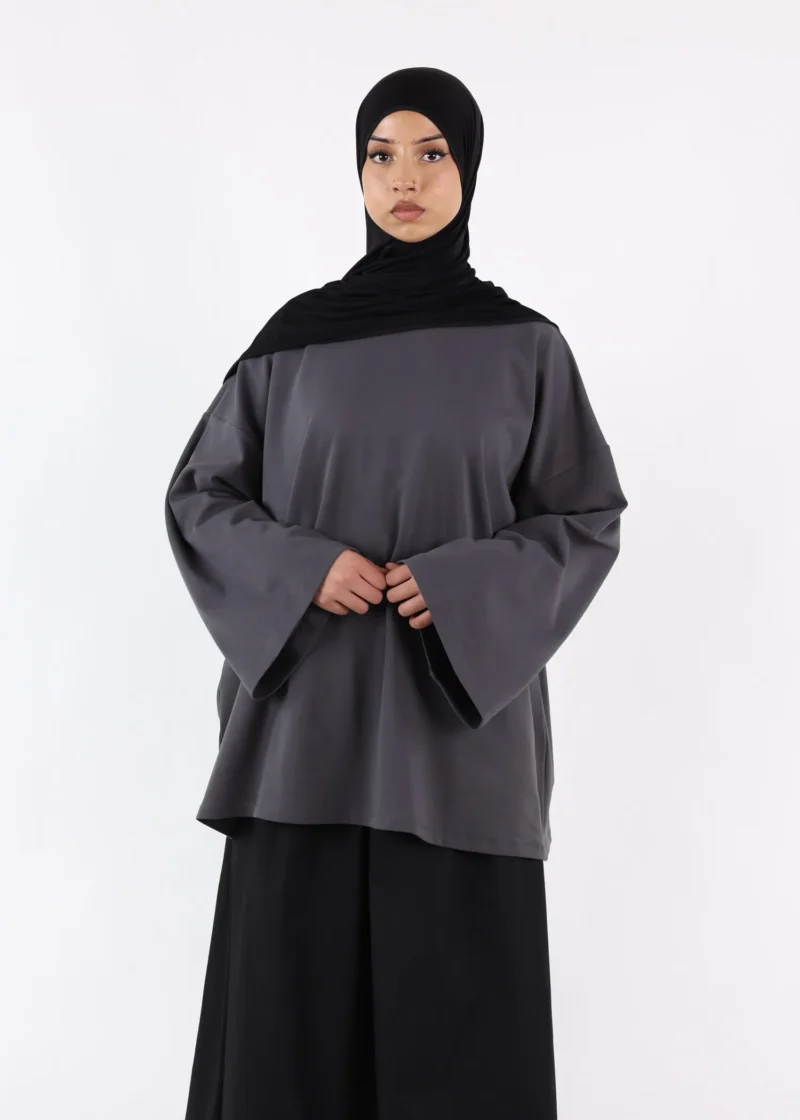Long Sleeves Modest T-Shirt - Cotton - Dark Grey