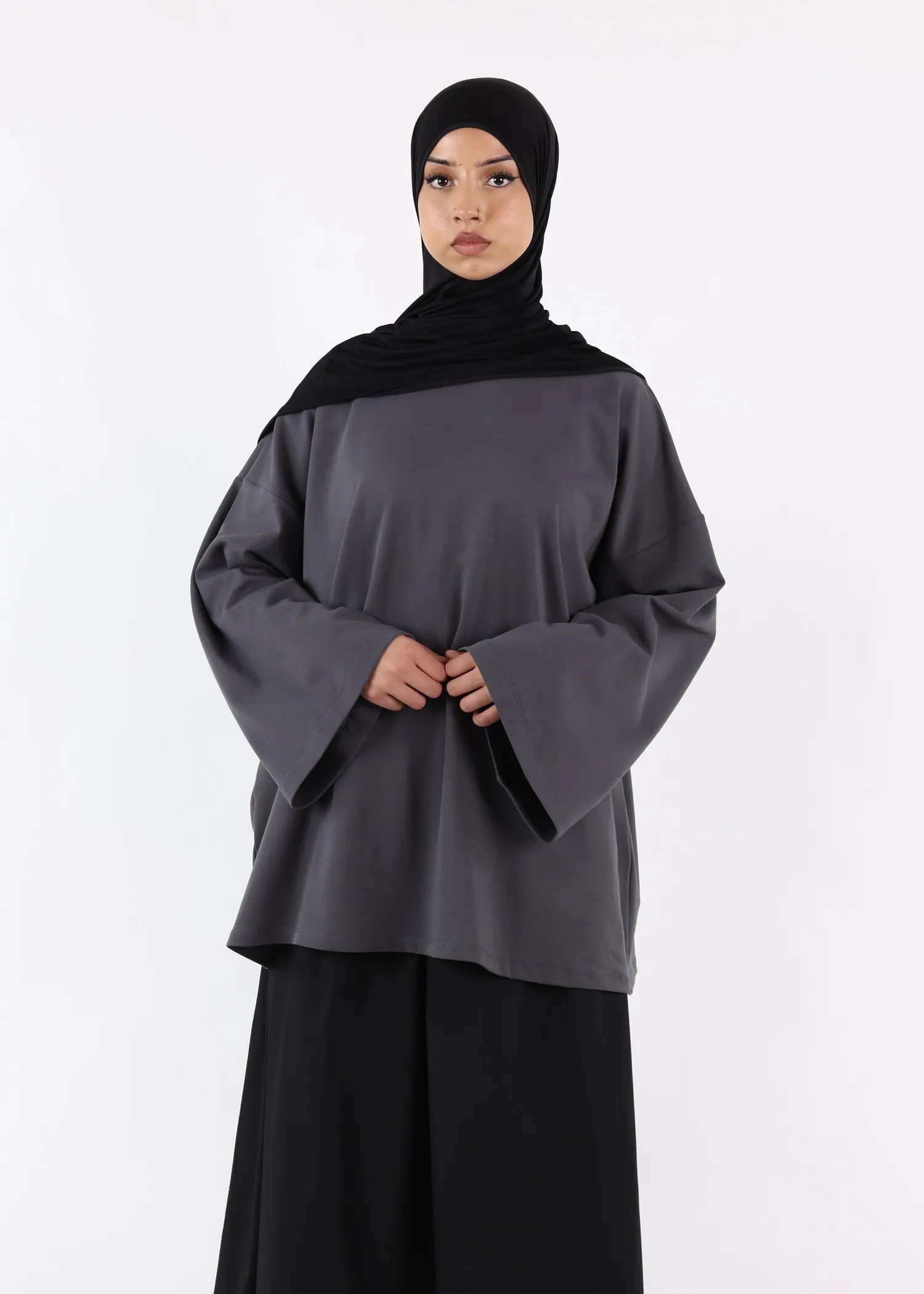 Long Sleeves Modest T-Shirt - Cotton - Dark Grey