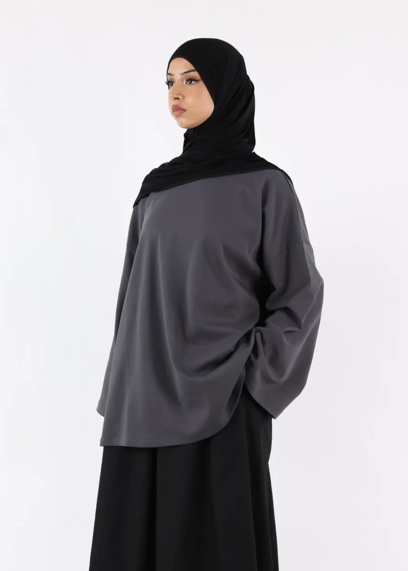 Alternative view of Long Sleeves Modest T-Shirt - Cotton - Dark Grey