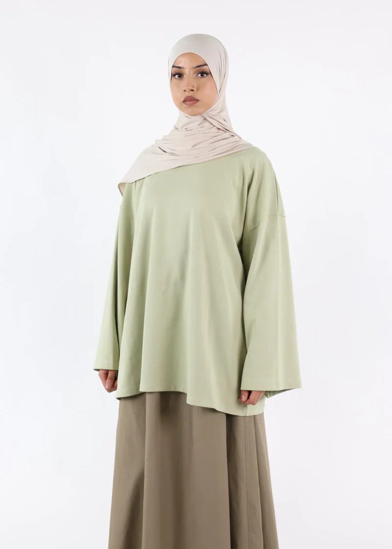 Long Sleeves Modest T-Shirt - Cotton - Pastel Green
