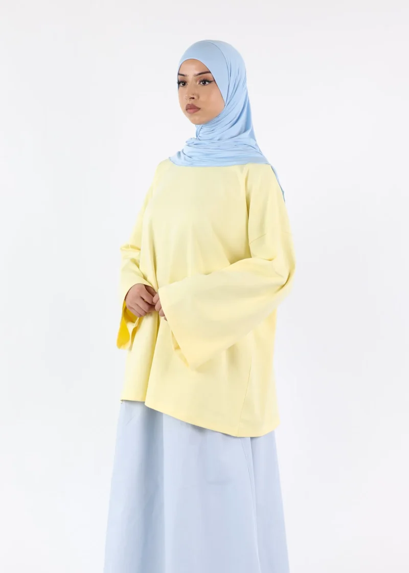 Long Sleeves Modest T-Shirt - Cotton - Pastel Yellow