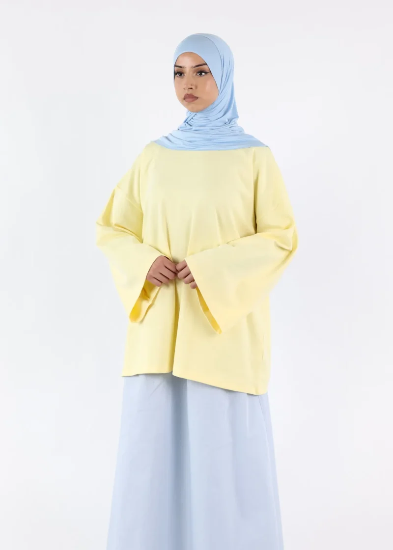 Alternative view of Long Sleeves Modest T-Shirt - Cotton - Pastel Yellow
