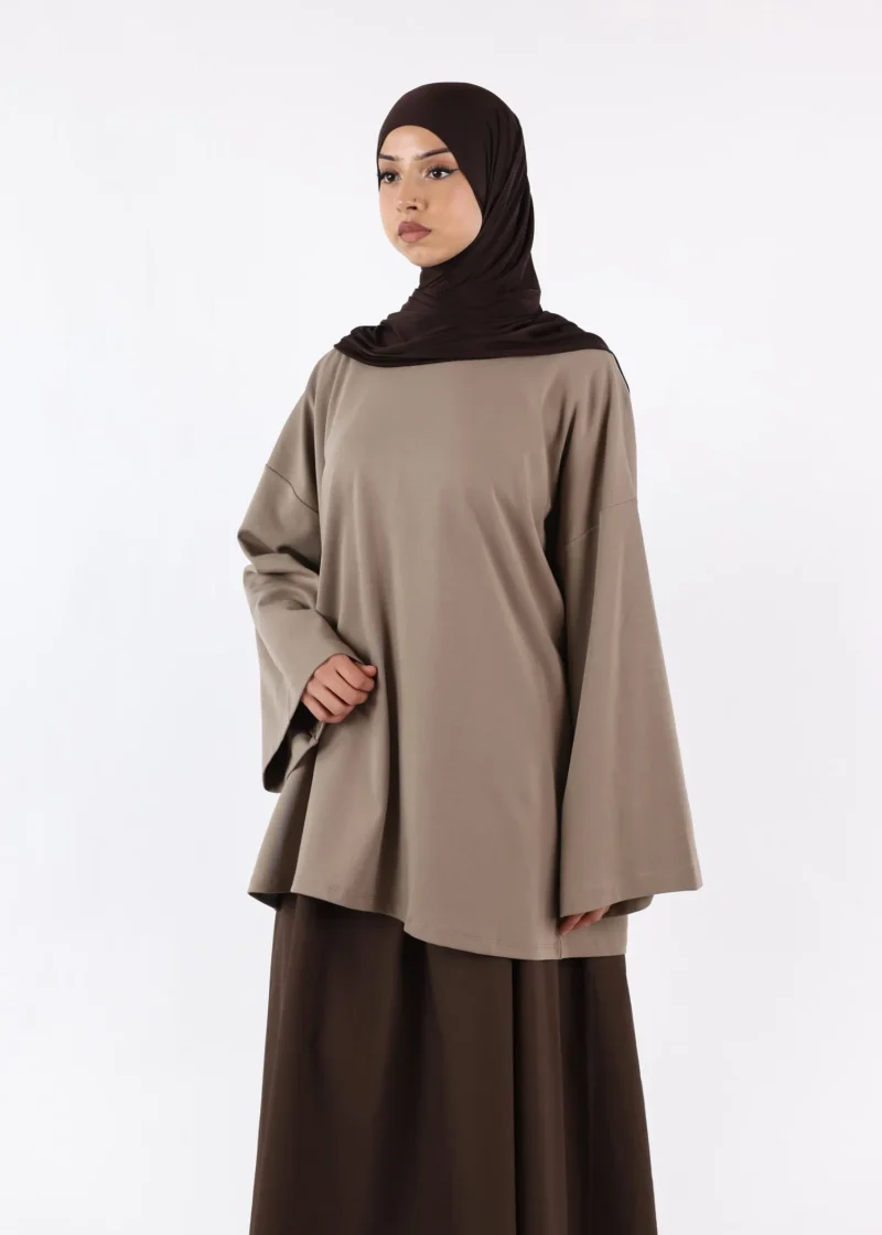 Alternative view of Long Sleeves Modest T-Shirt - Cotton - Taupe