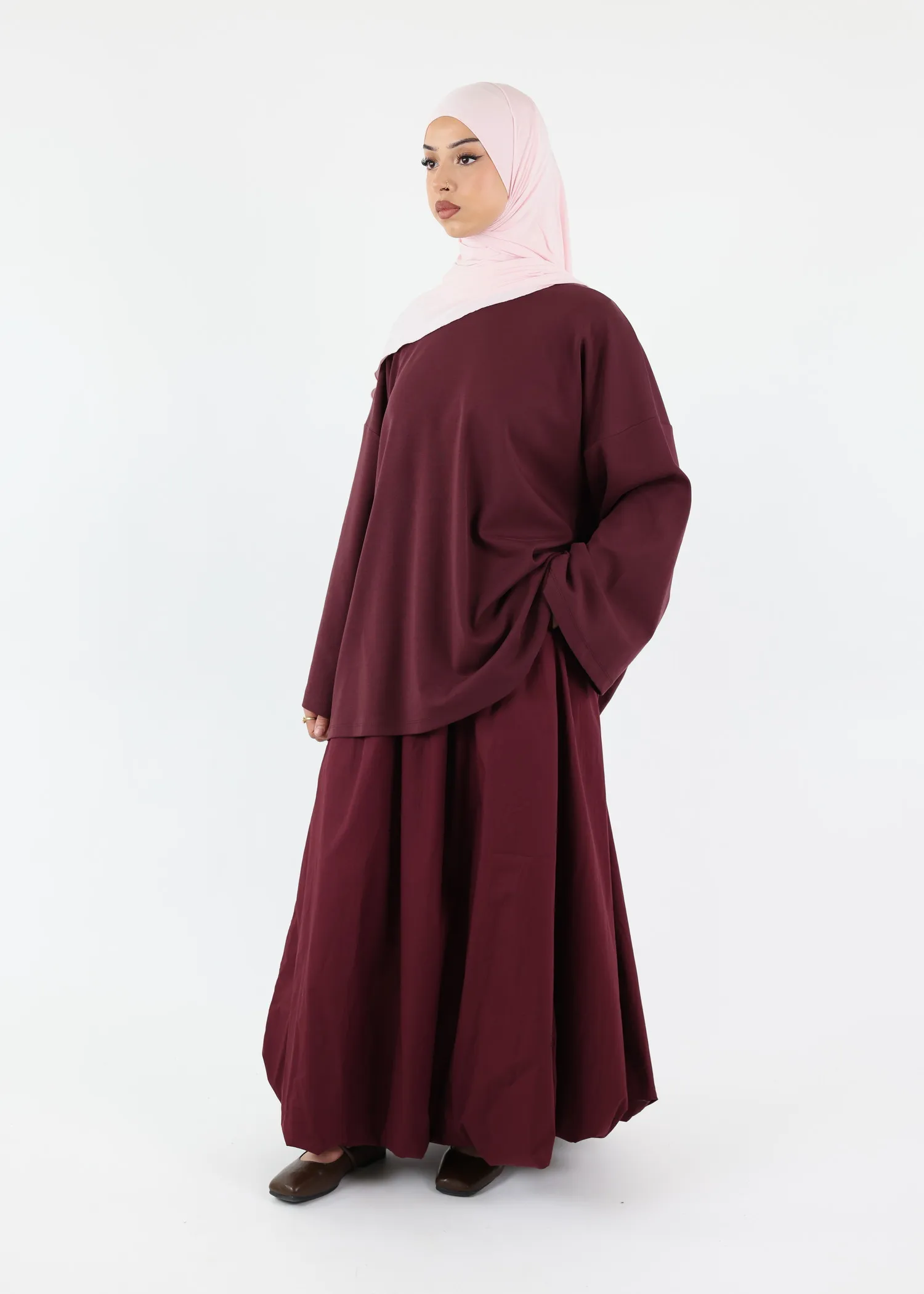 Balloon Modest Cotton Skirt - Burgundy