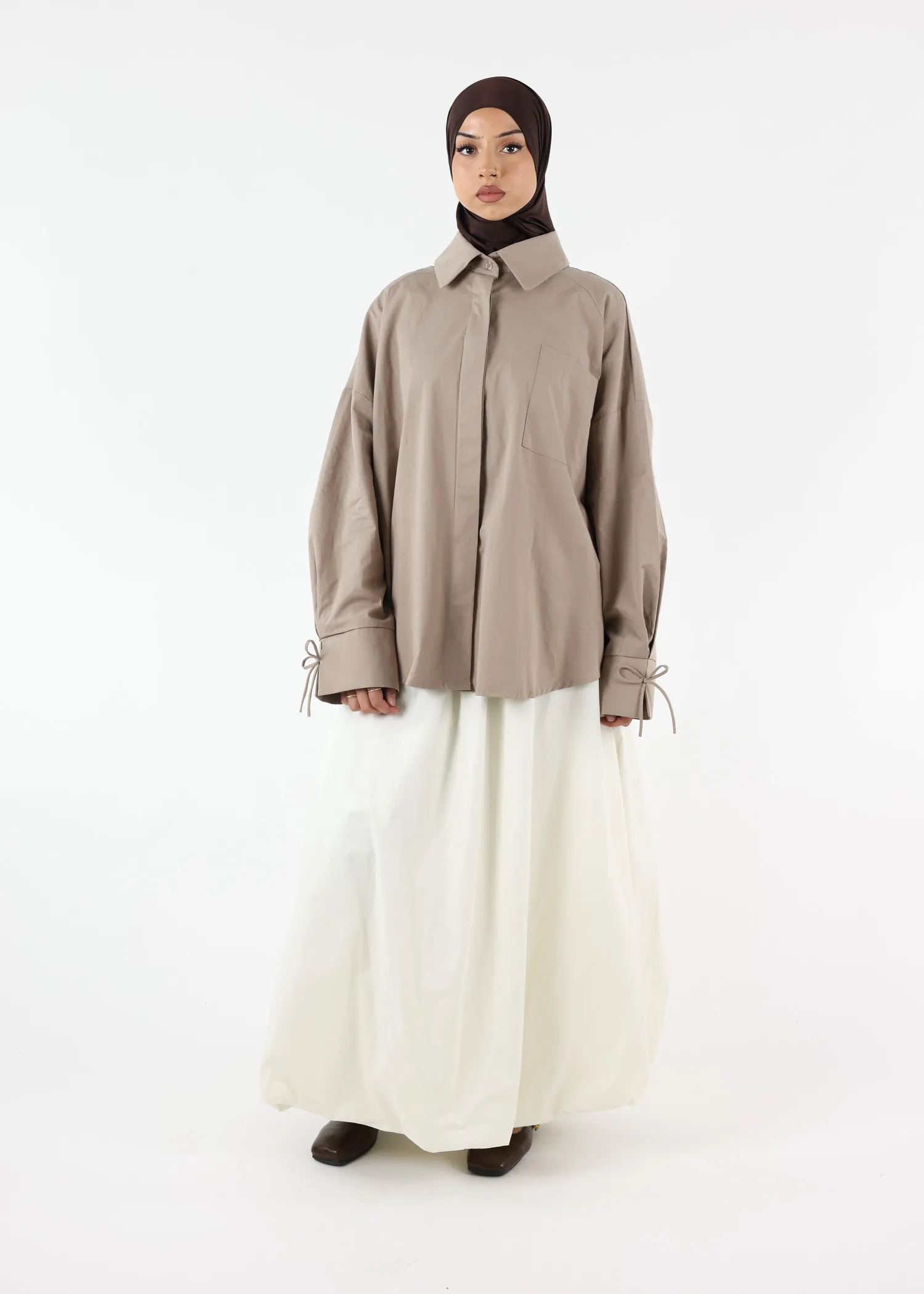 Balloon Modest Cotton Skirt - Ivory