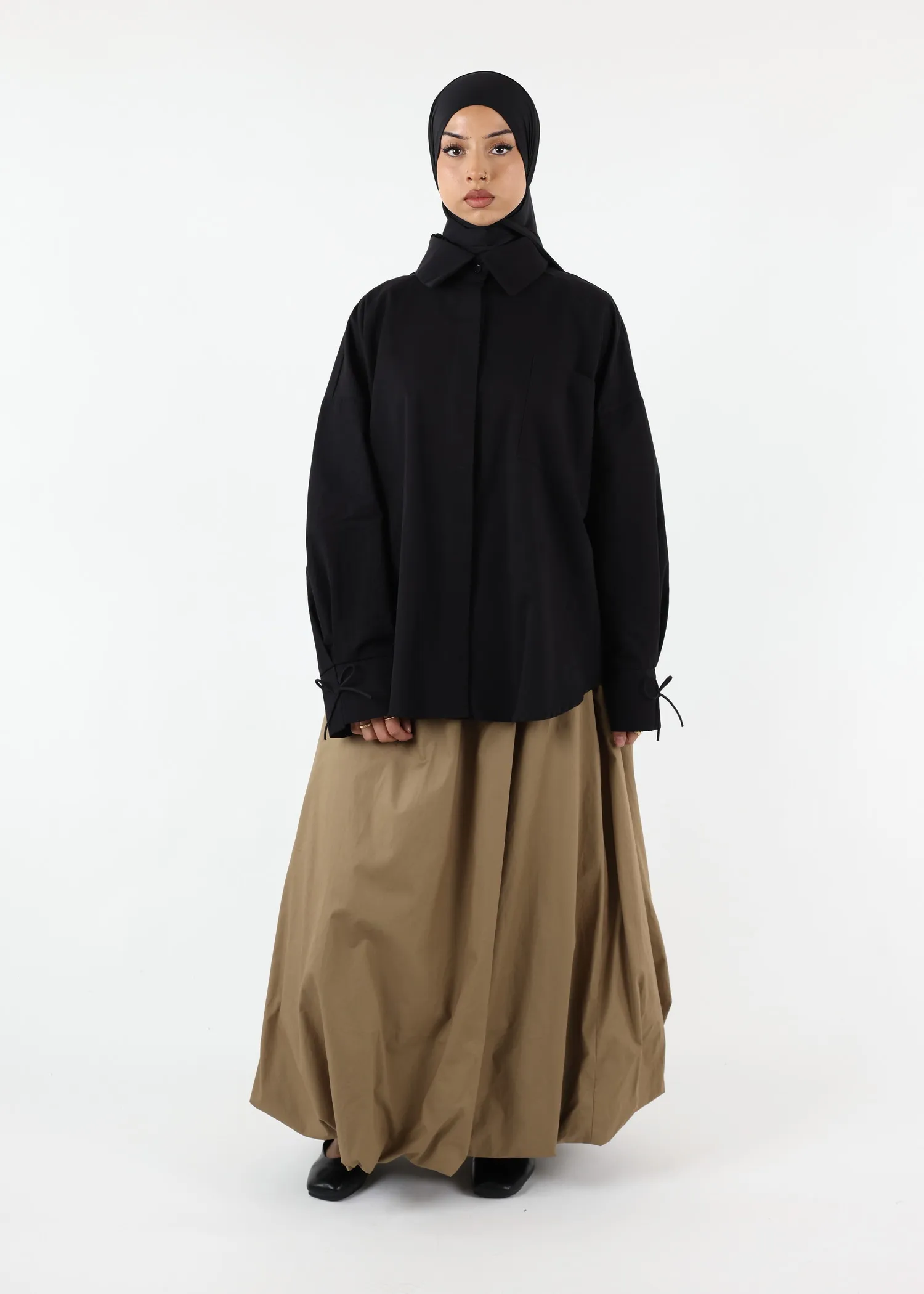 Balloon Modest Cotton Skirt - Sage Taupe