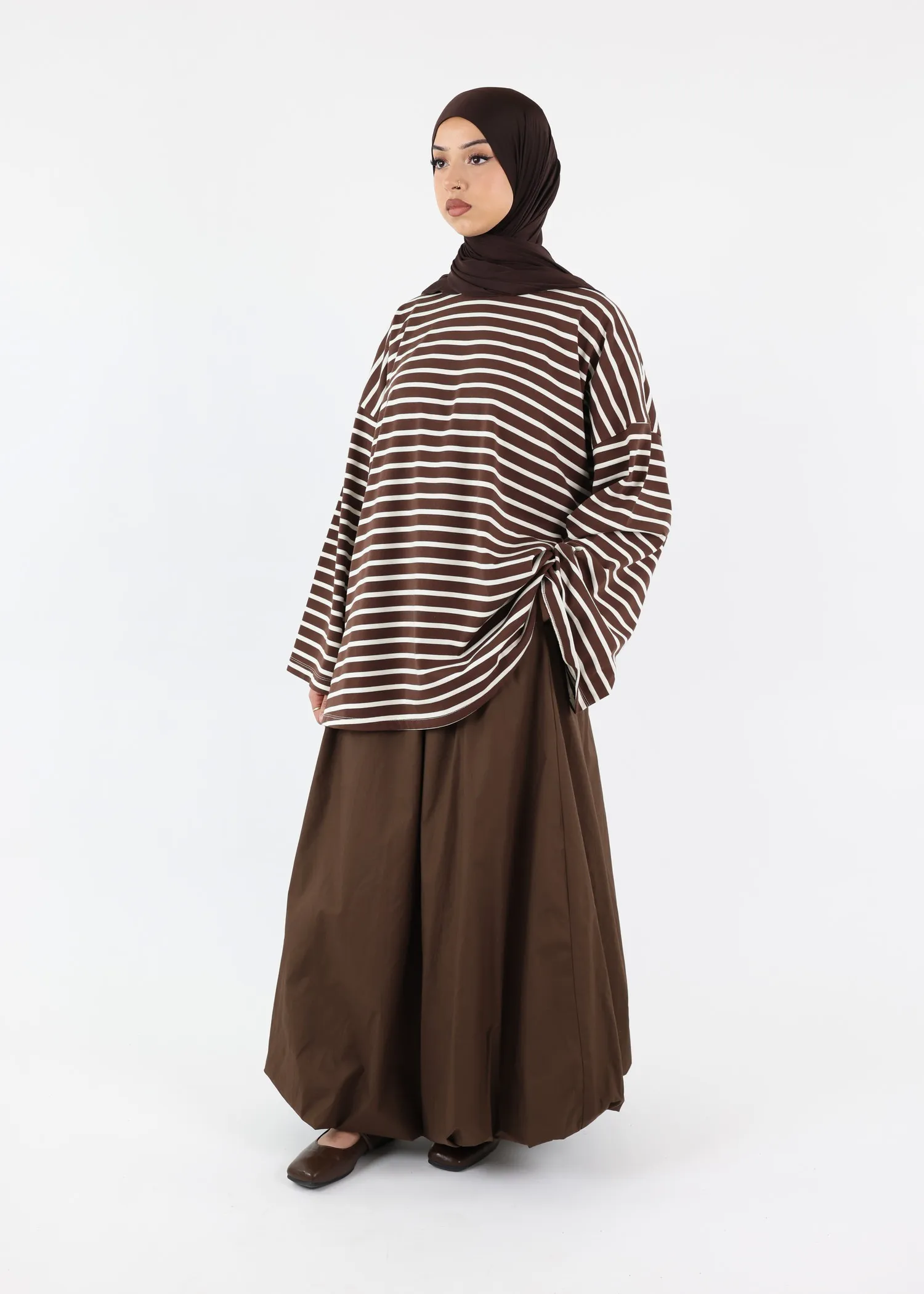 Balloon Modest Cotton Skirt - Coffee