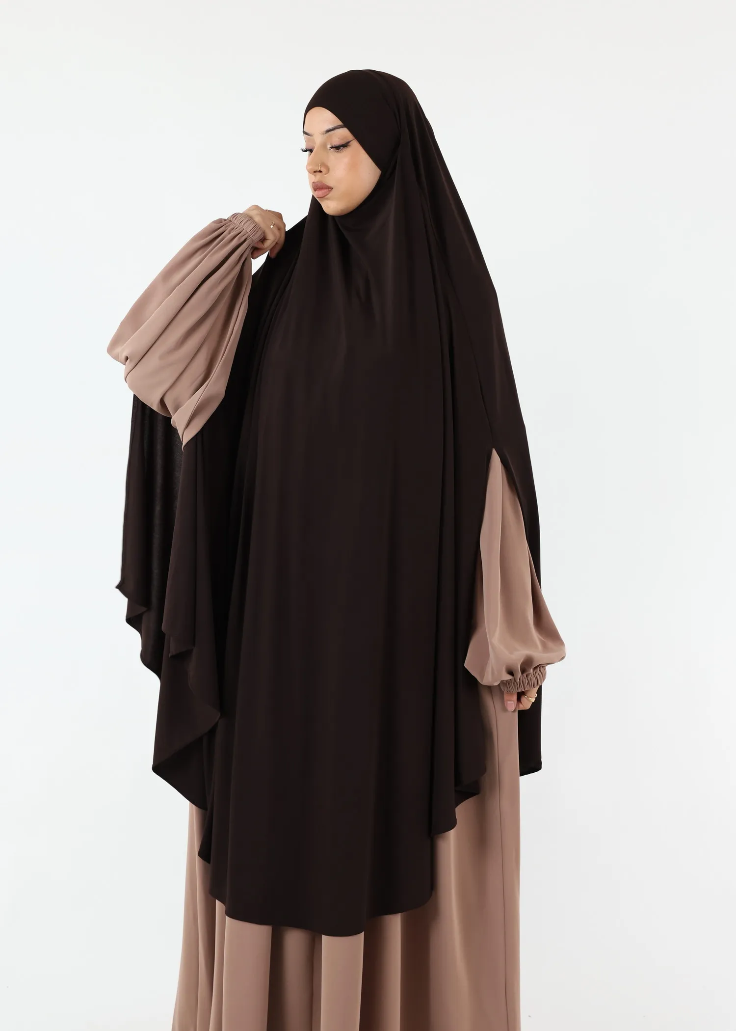 Maxi Cape Premium Jersey Khimar - Dark Coffee