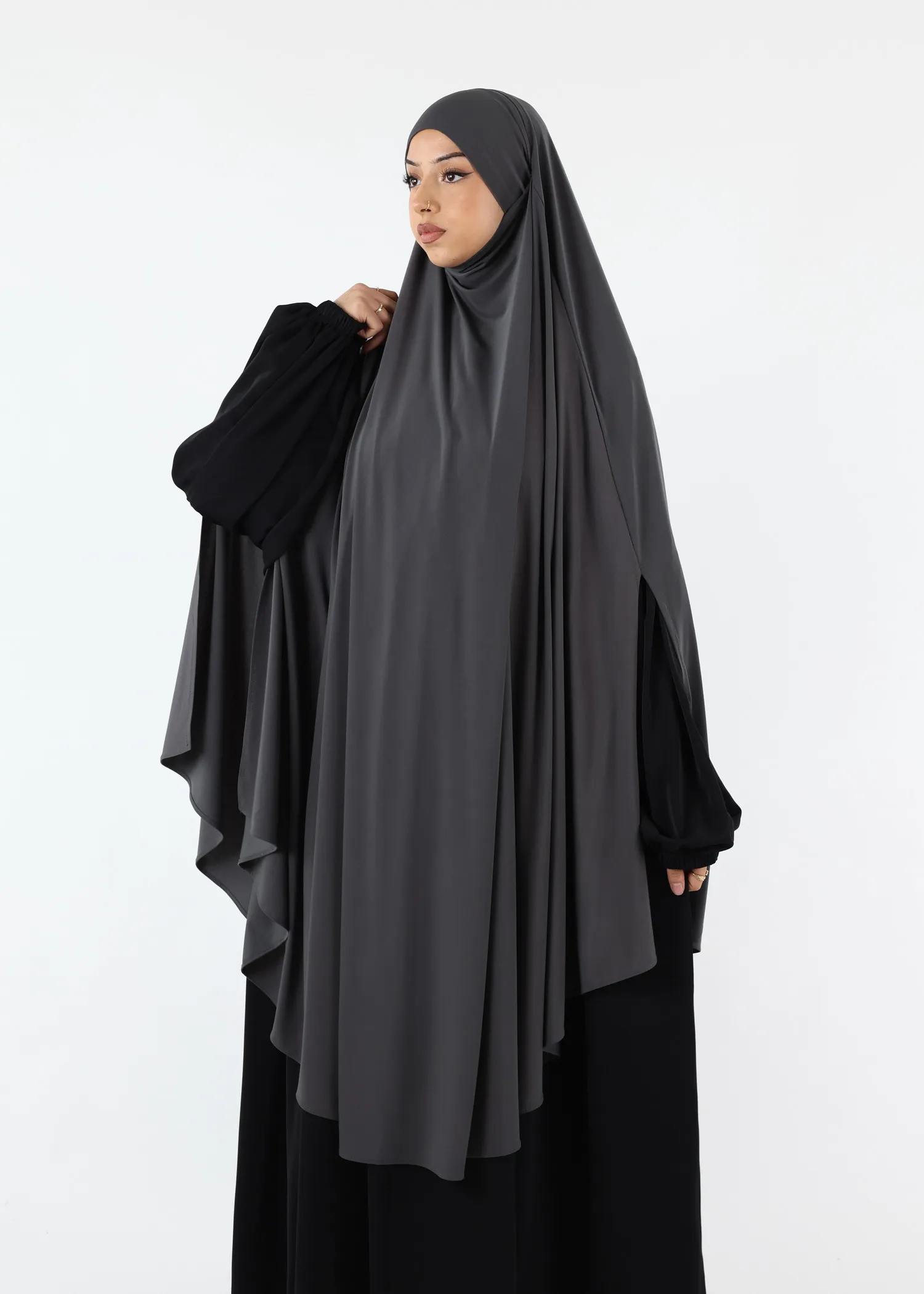Maxi Cape Premium Jersey Khimar - Dark Grey