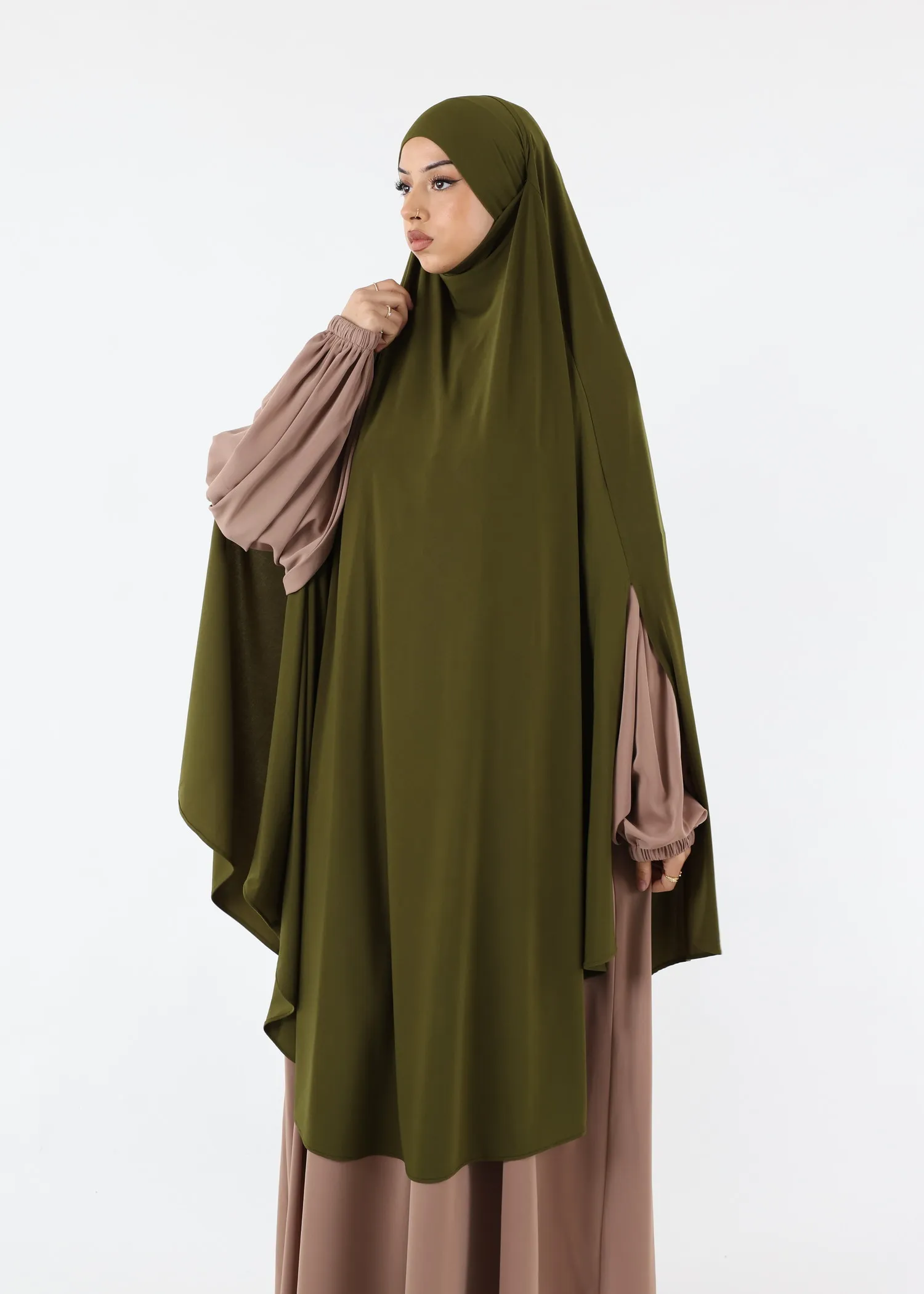 Maxi Cape Premium Jersey Khimar - Olive