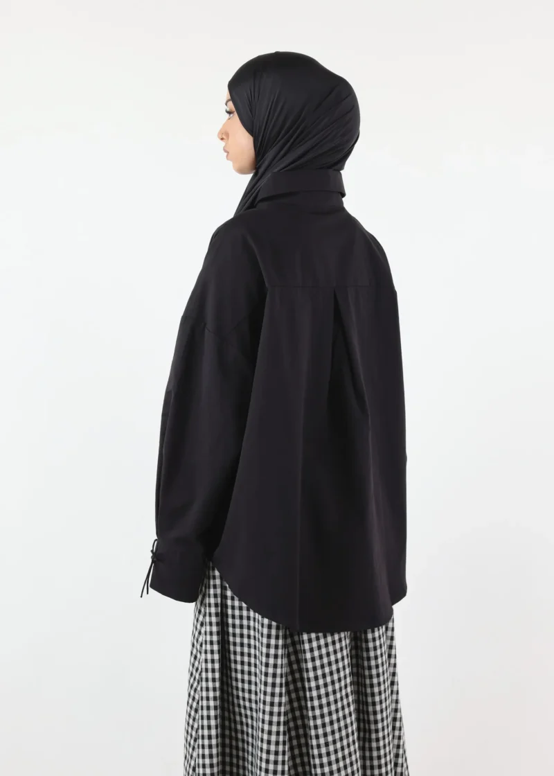 Alternative view of Modest Oversized Cotton Shirt – Black